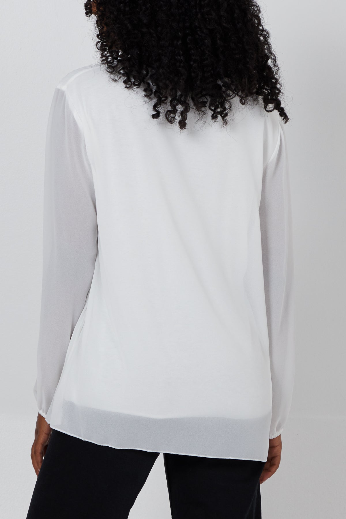 Pleated Long Sleeve Necklace Top
