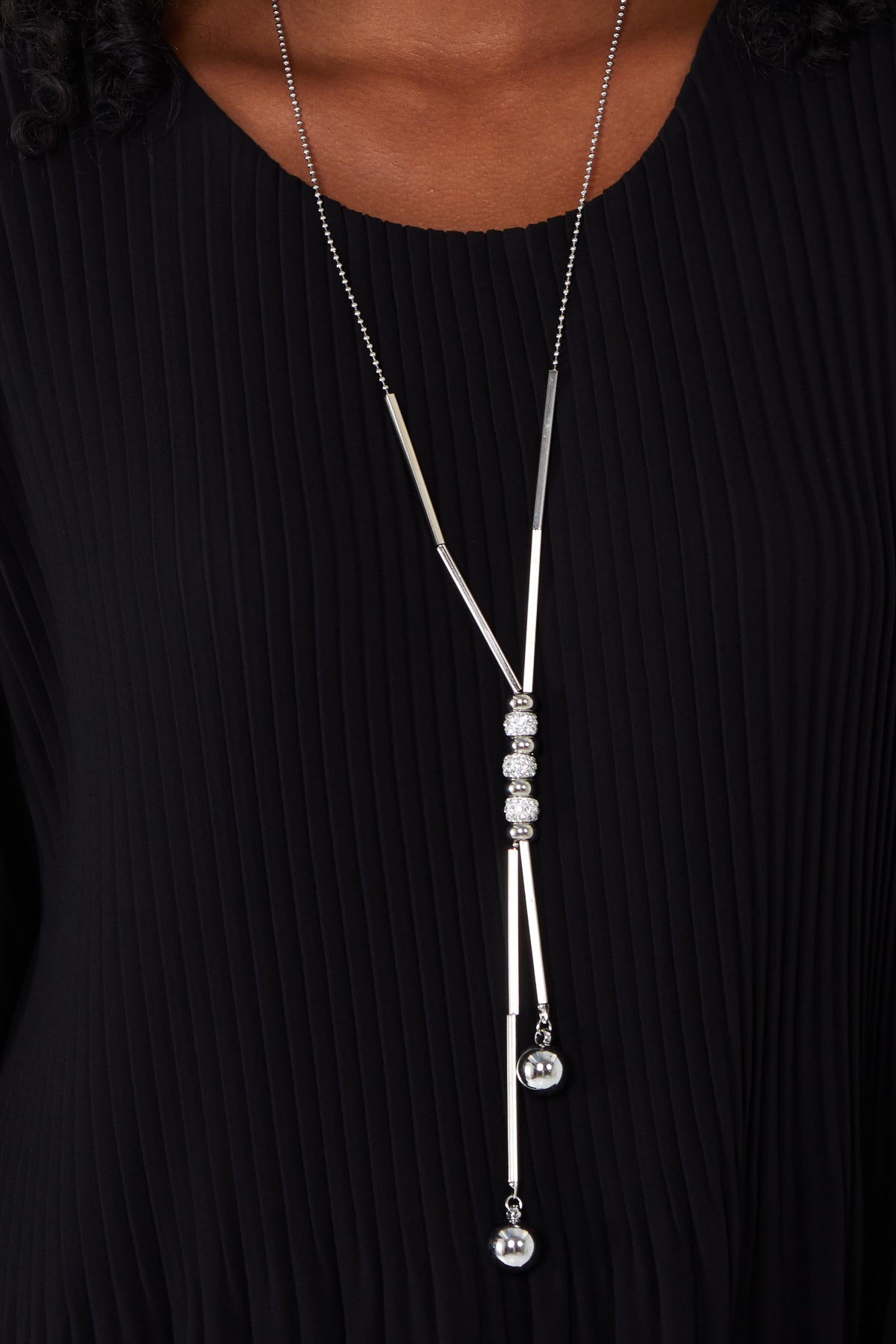 Pleated Long Sleeve Necklace Top