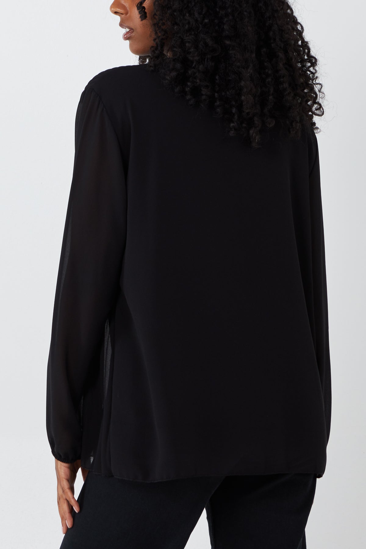Pleated Long Sleeve Necklace Top