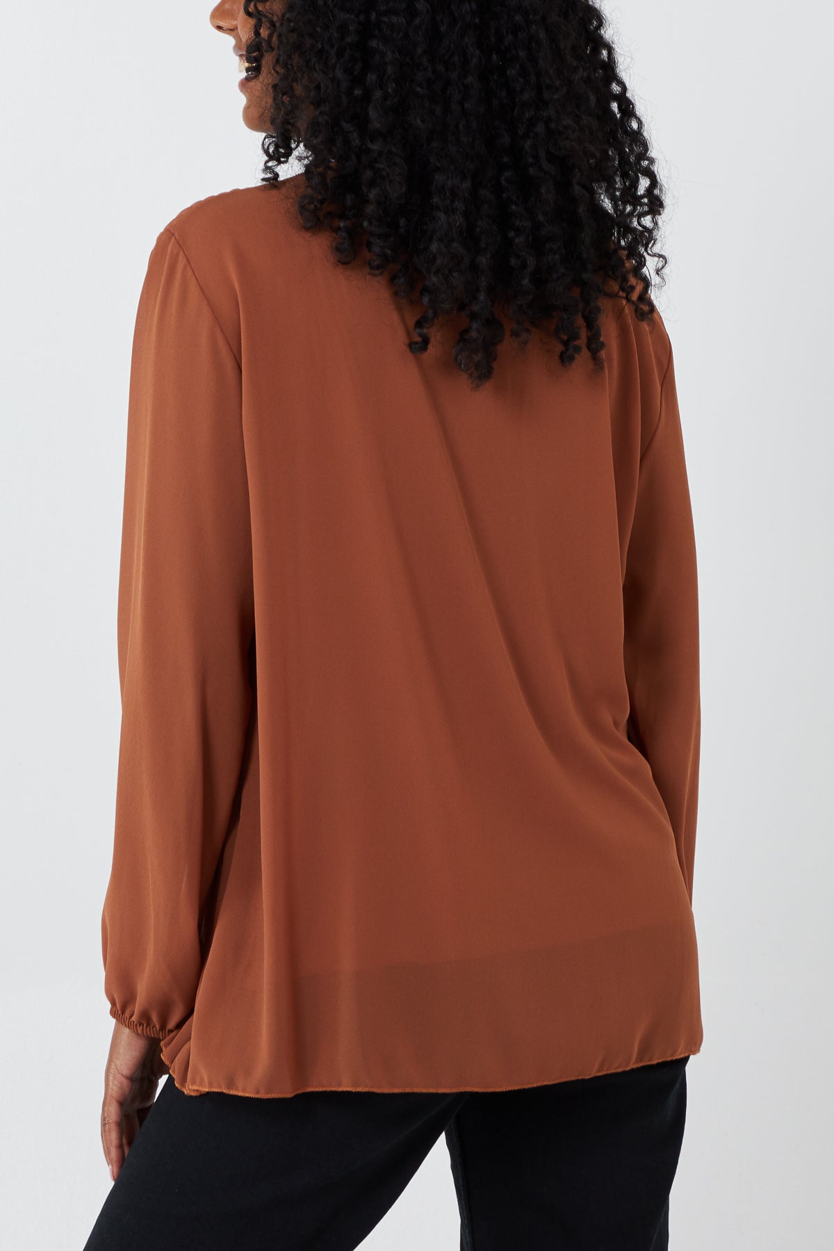 Pleated Long Sleeve Necklace Top