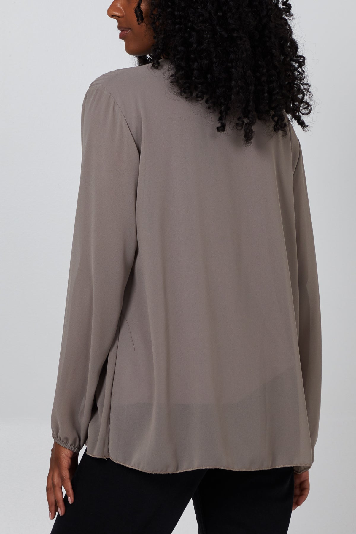 Pleated Long Sleeve Necklace Top