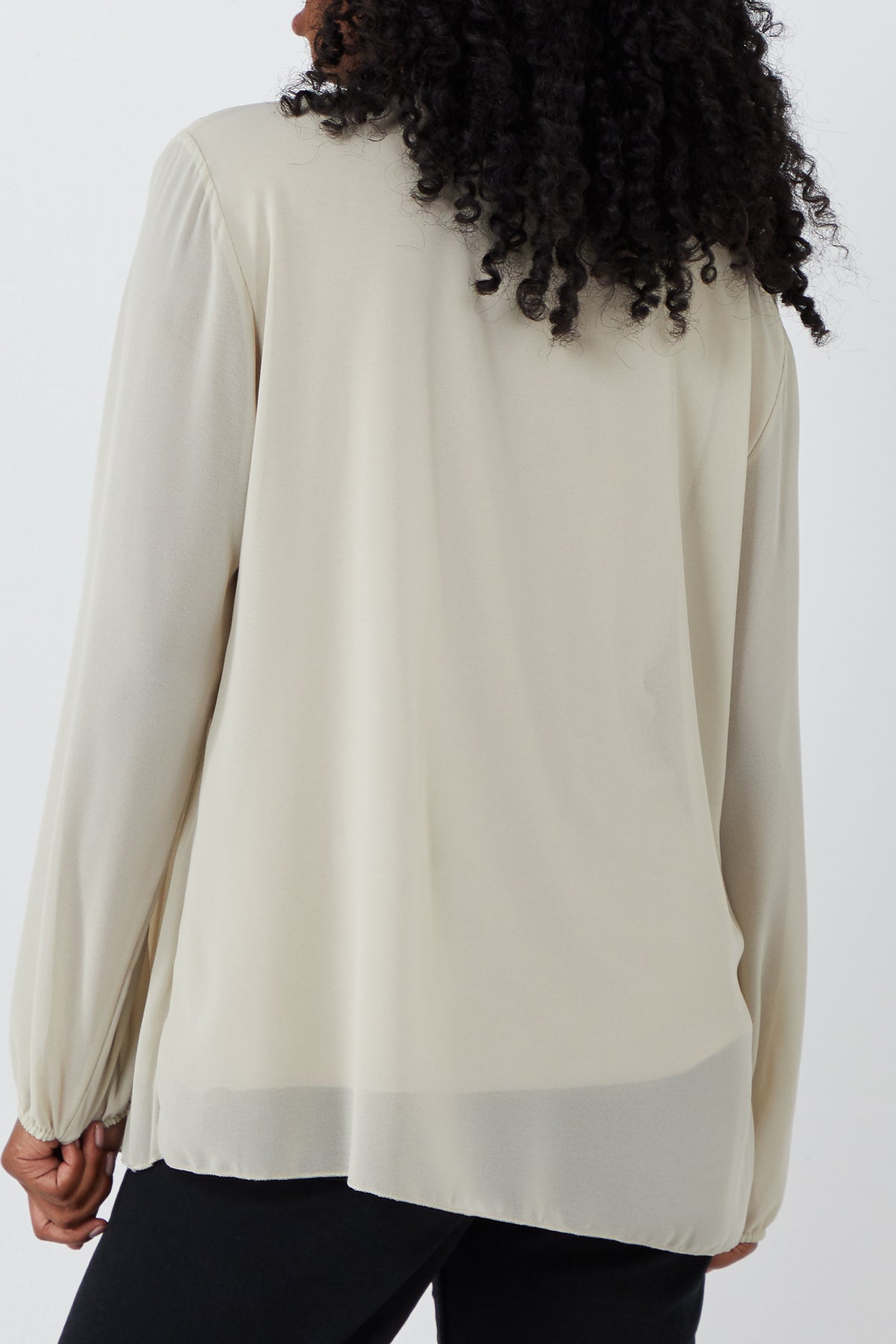 Pleated Long Sleeve Necklace Top