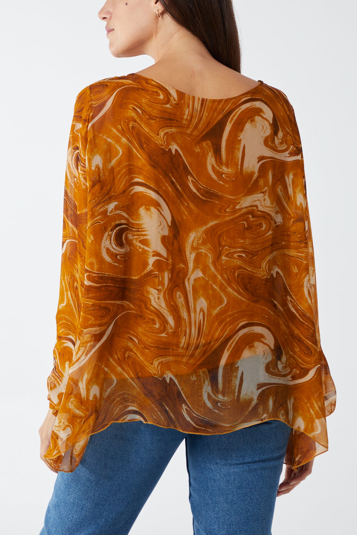 Scoop Neck Abstract Swirl Print Silk Blouse