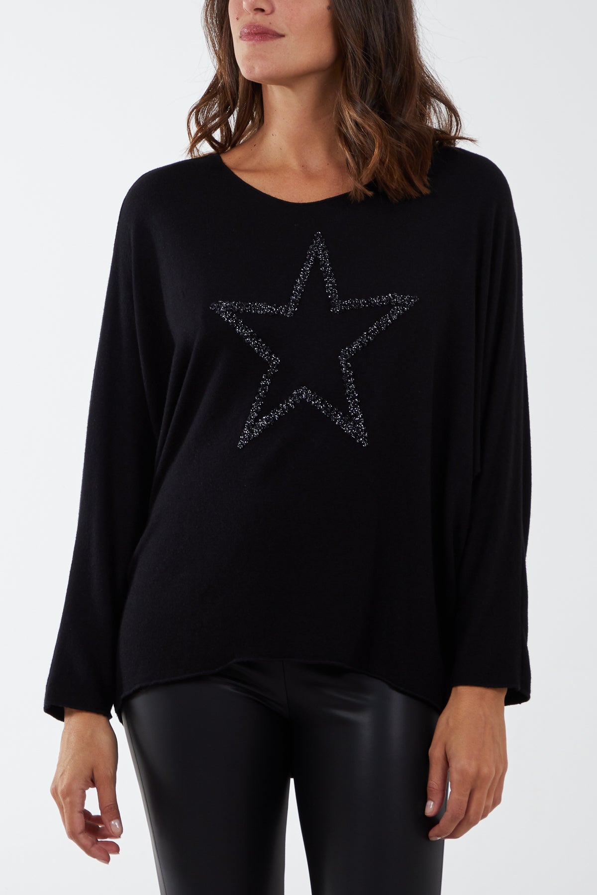 Scoop Neck long Sleeve Glitter Star Fine Knit Jumper