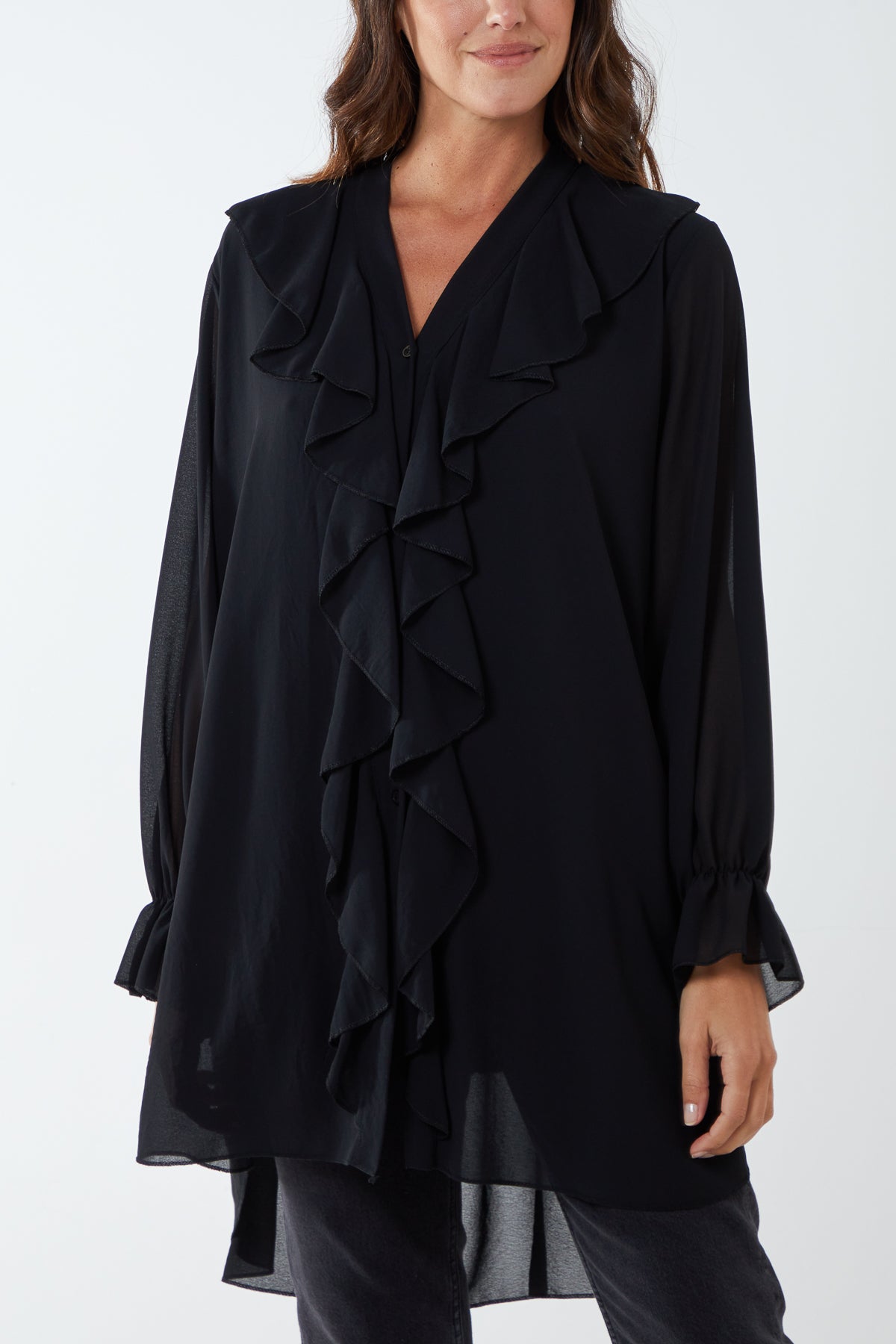 Ruffle Detail High Low Blouse