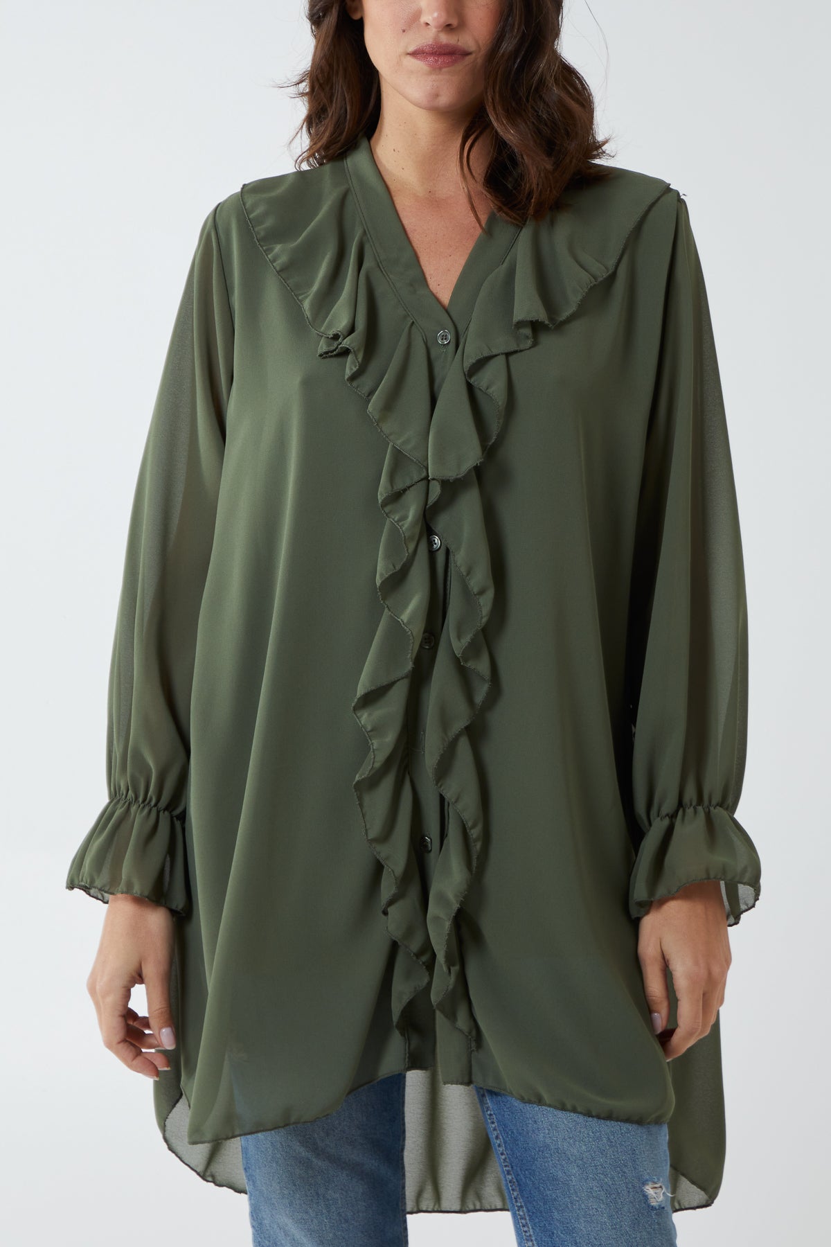 Ruffle Detail High Low Blouse