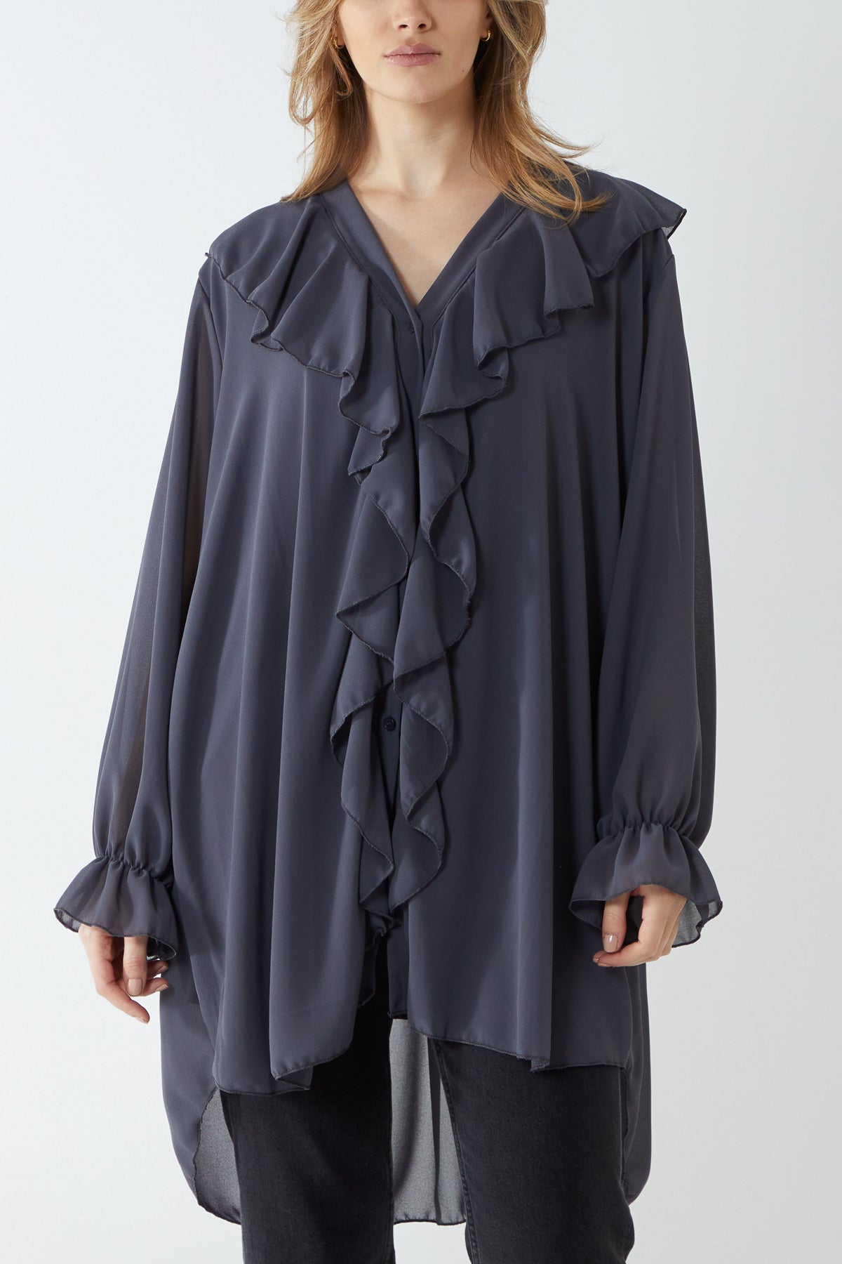 Ruffle Detail High Low Blouse