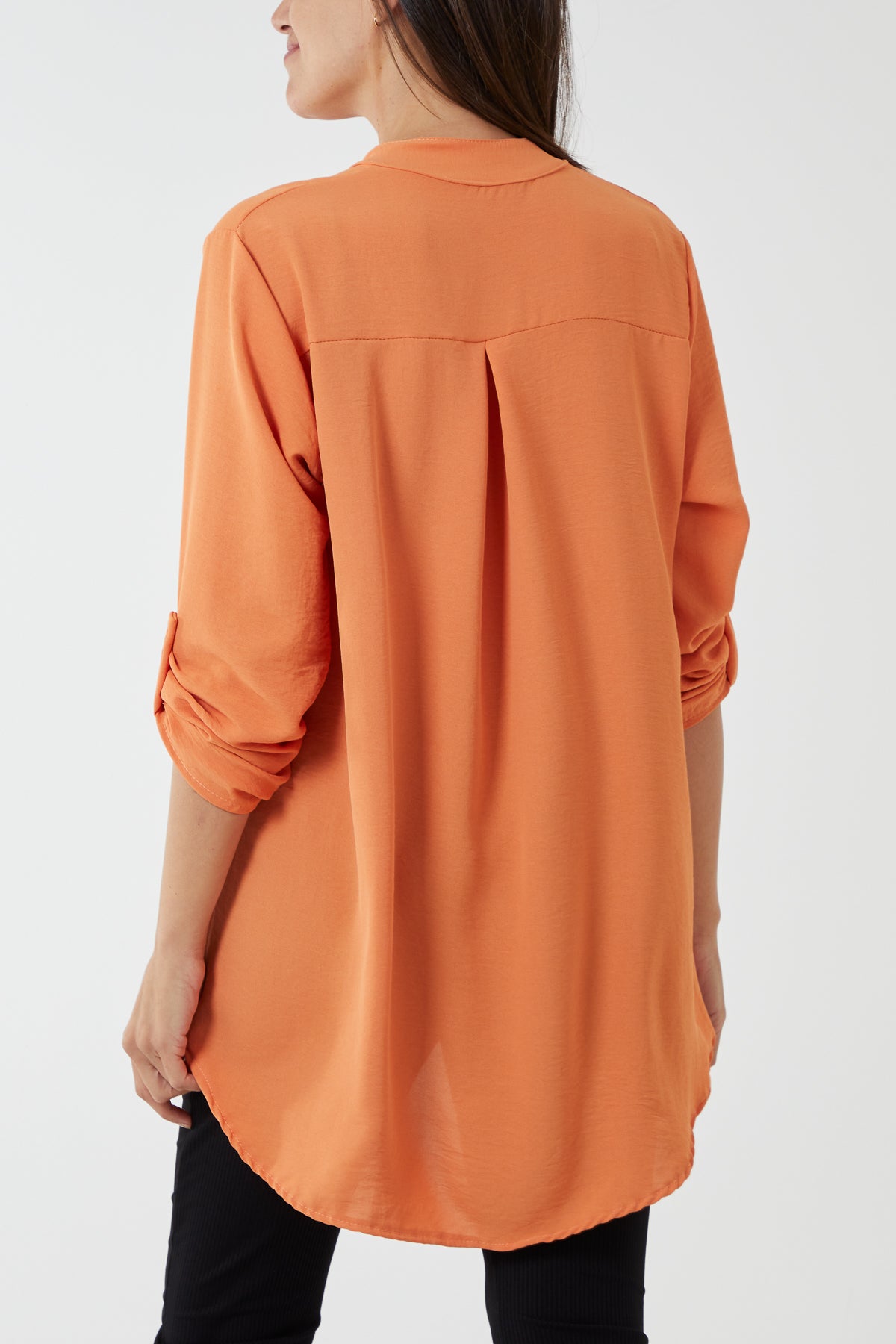 V-Neck Poly Crepe Roll Sleeve Blouse
