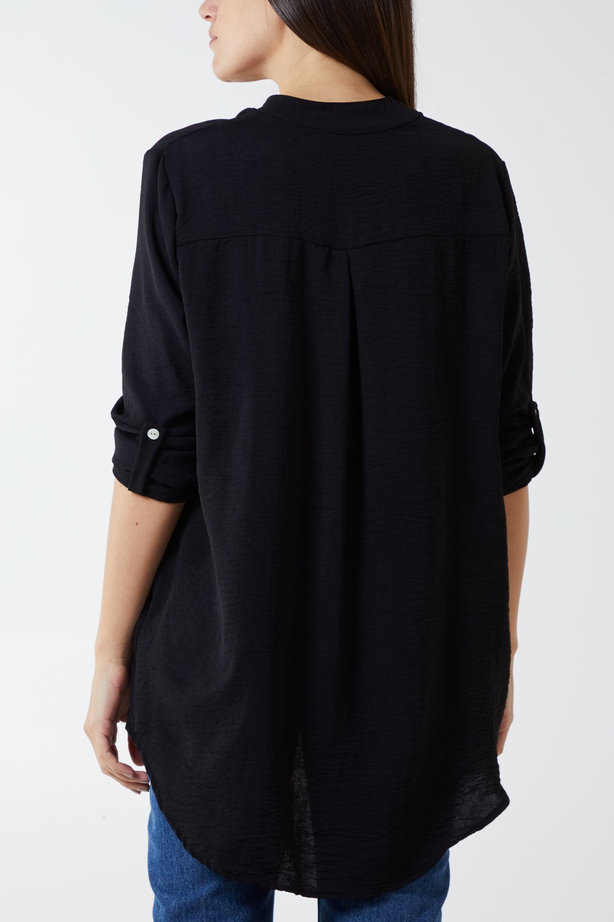 V-Neck Poly Crepe Roll Sleeve Blouse