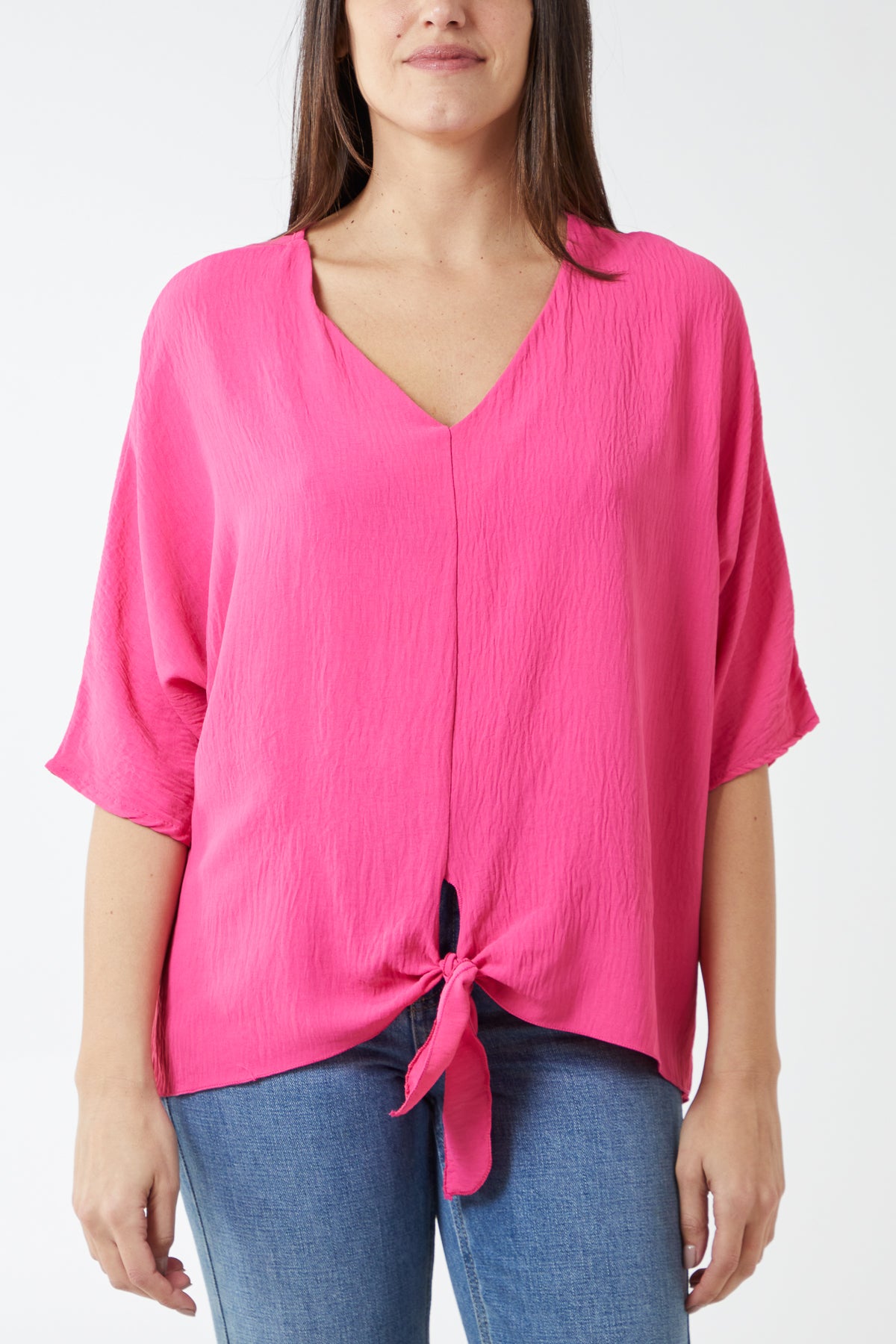 V-Neck Centre Front Tie Hem Blouse