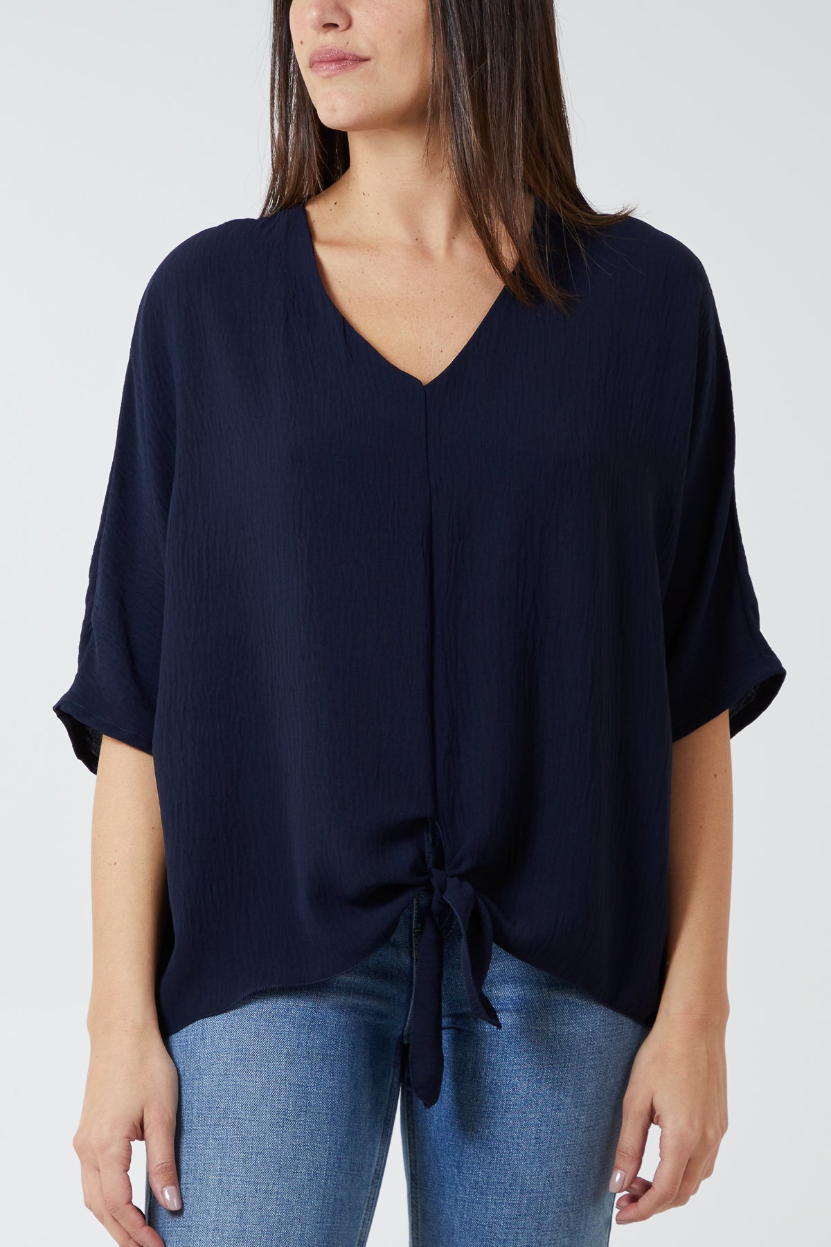 V-Neck Centre Front Tie Hem Blouse