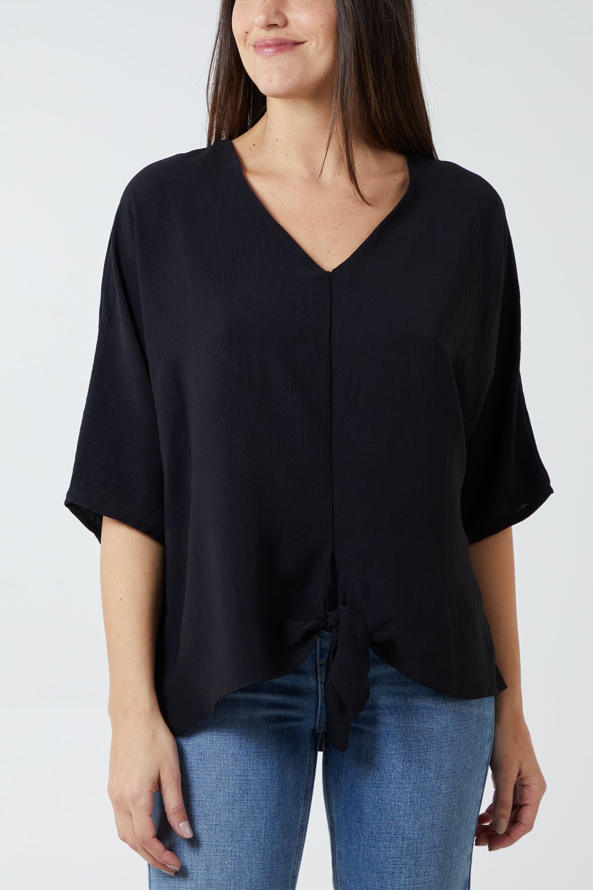 V-Neck Centre Front Tie Hem Blouse
