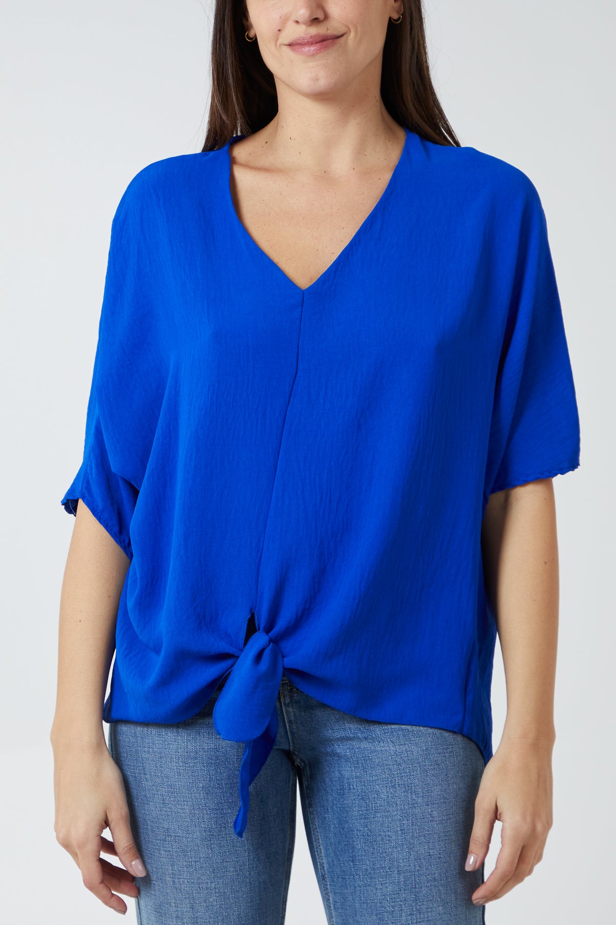 V-Neck Centre Front Tie Hem Blouse
