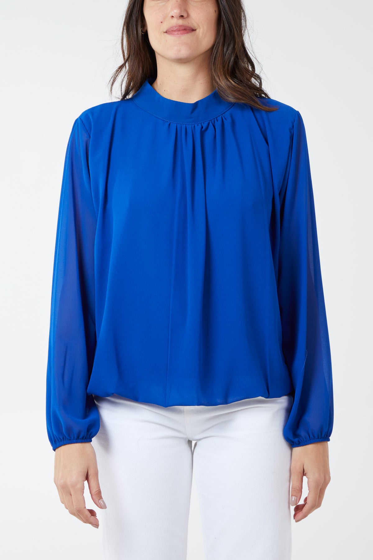 High Neck Pleated Blouse
