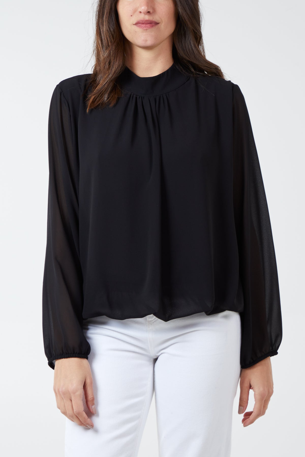 High Neck Pleated Blouse