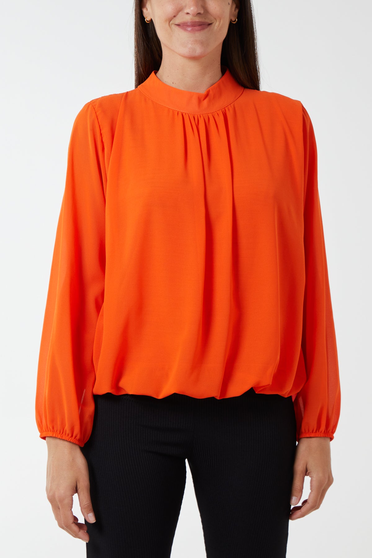 High Neck Pleated Blouse
