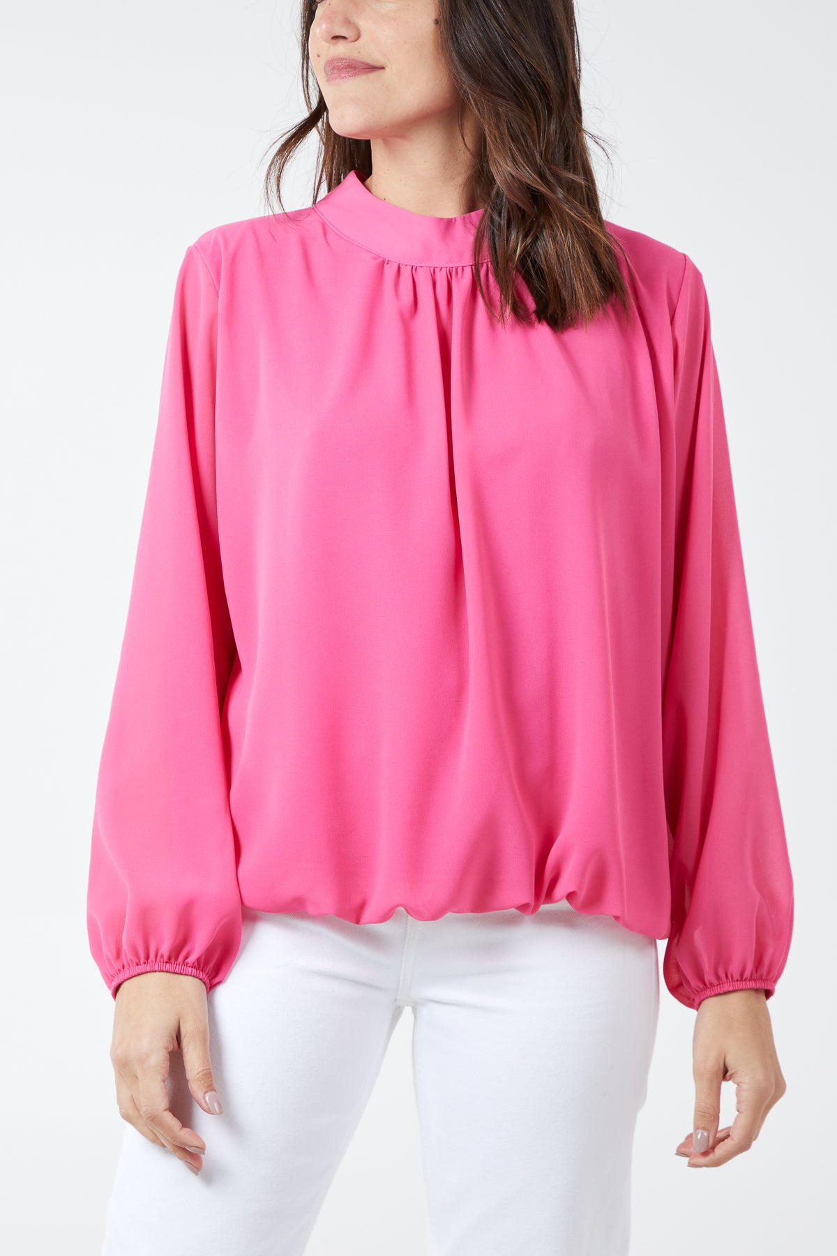 High Neck Pleated Blouse