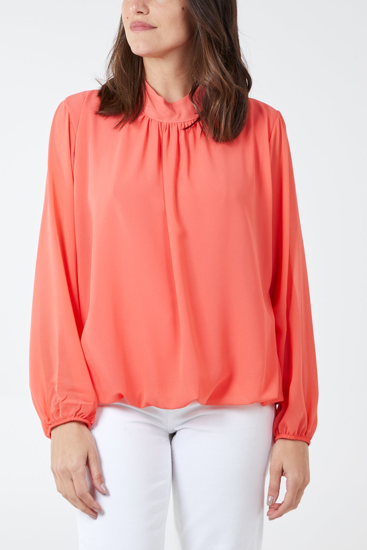High Neck Pleated Blouse
