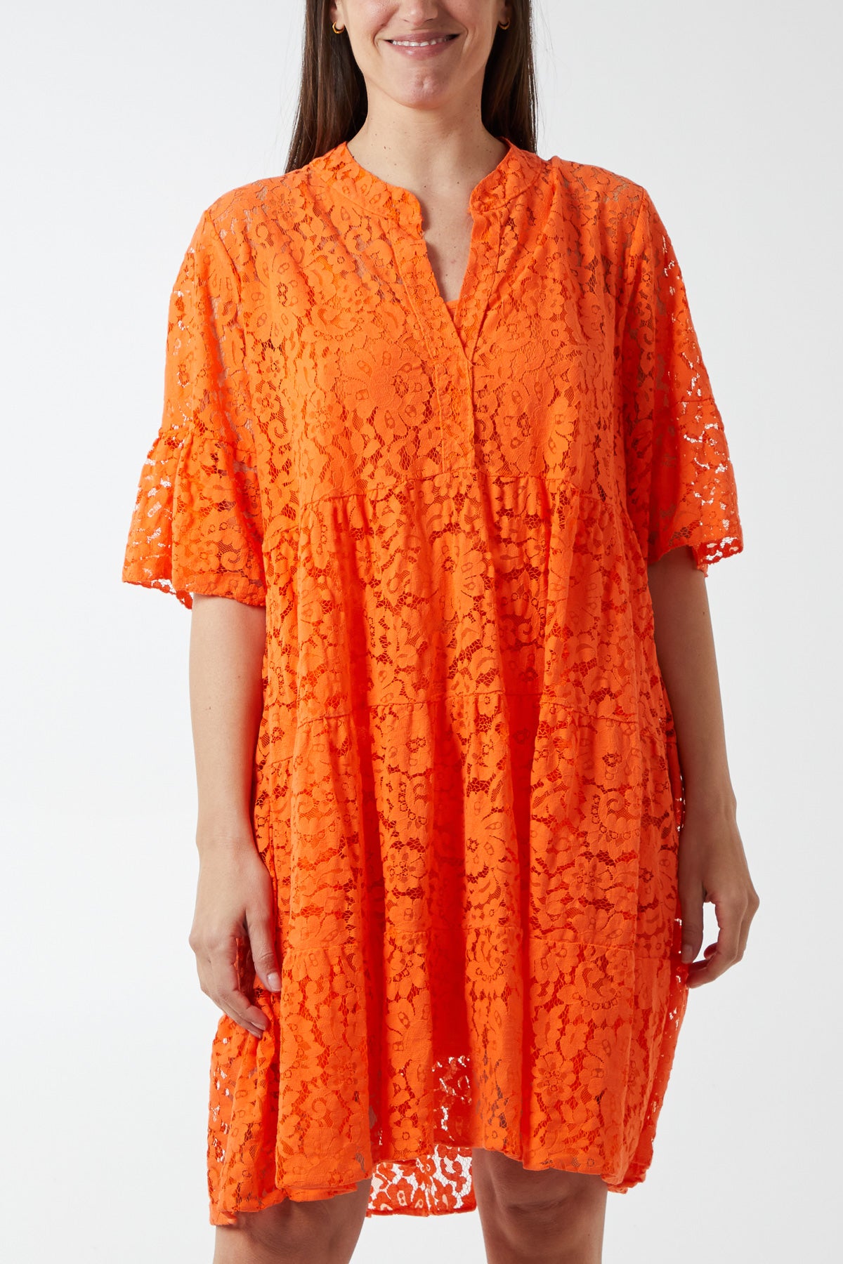 Angel Sleeve Tiered Lace Dress