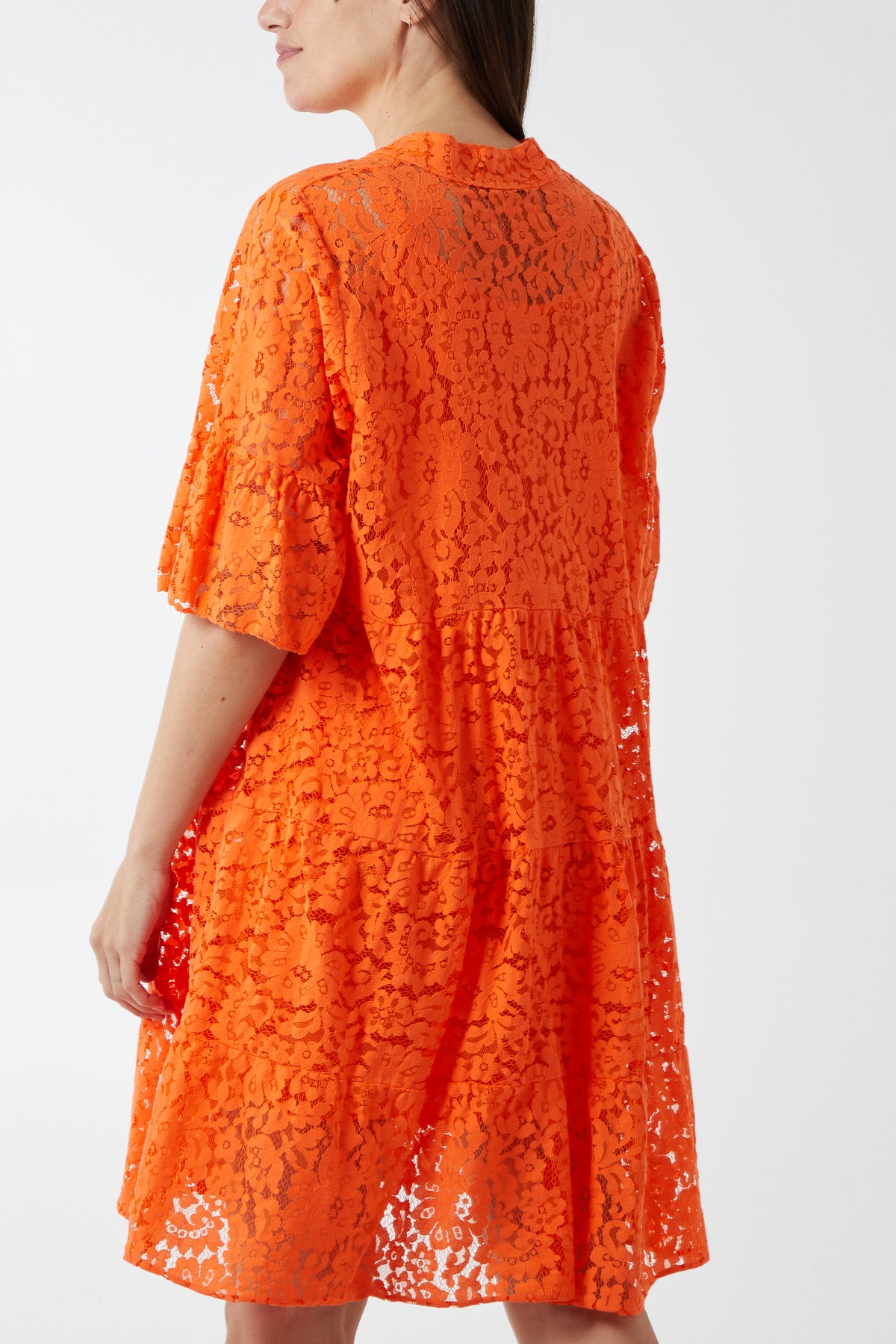 Angel Sleeve Tiered Lace Dress