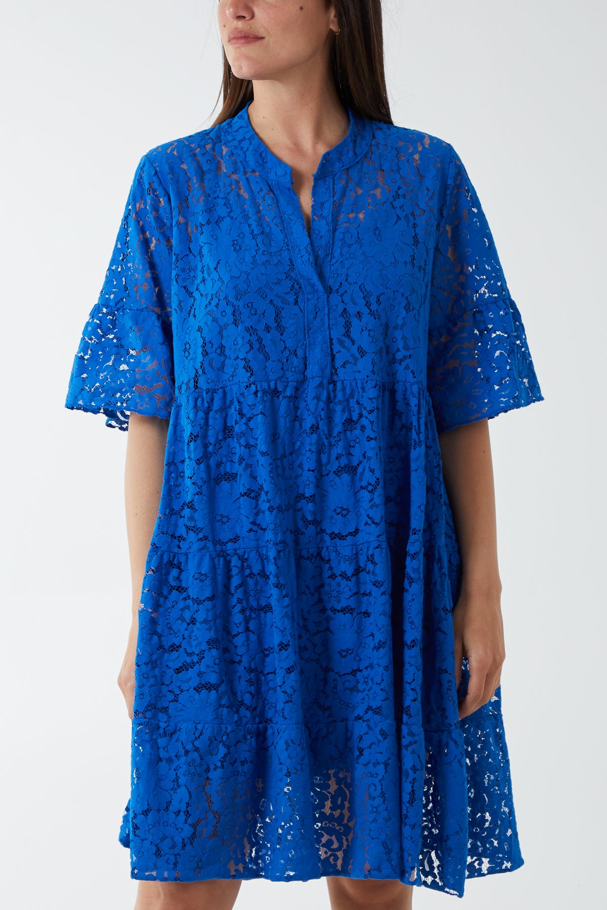 Angel Sleeve Tiered Lace Dress