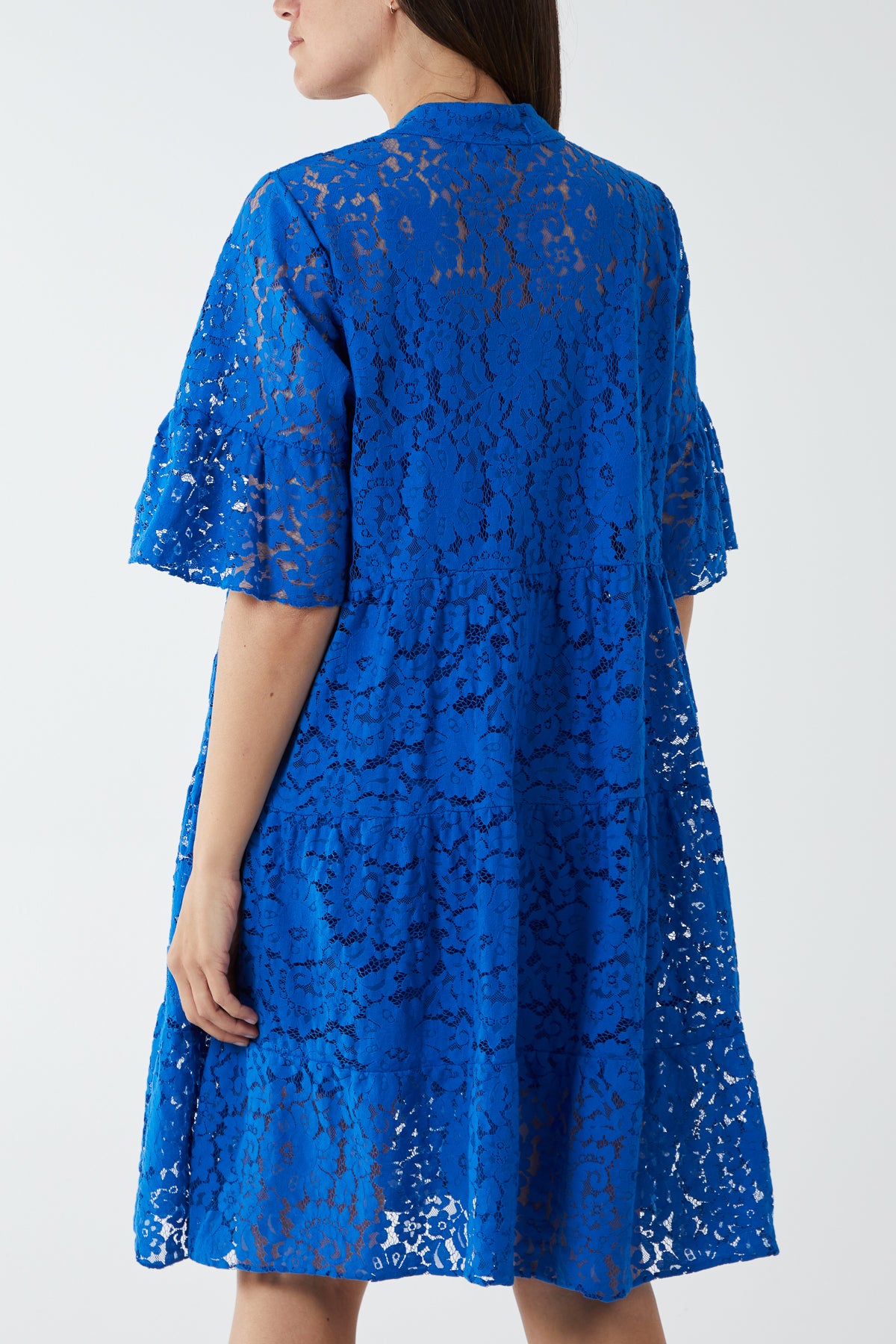 Angel Sleeve Tiered Lace Dress