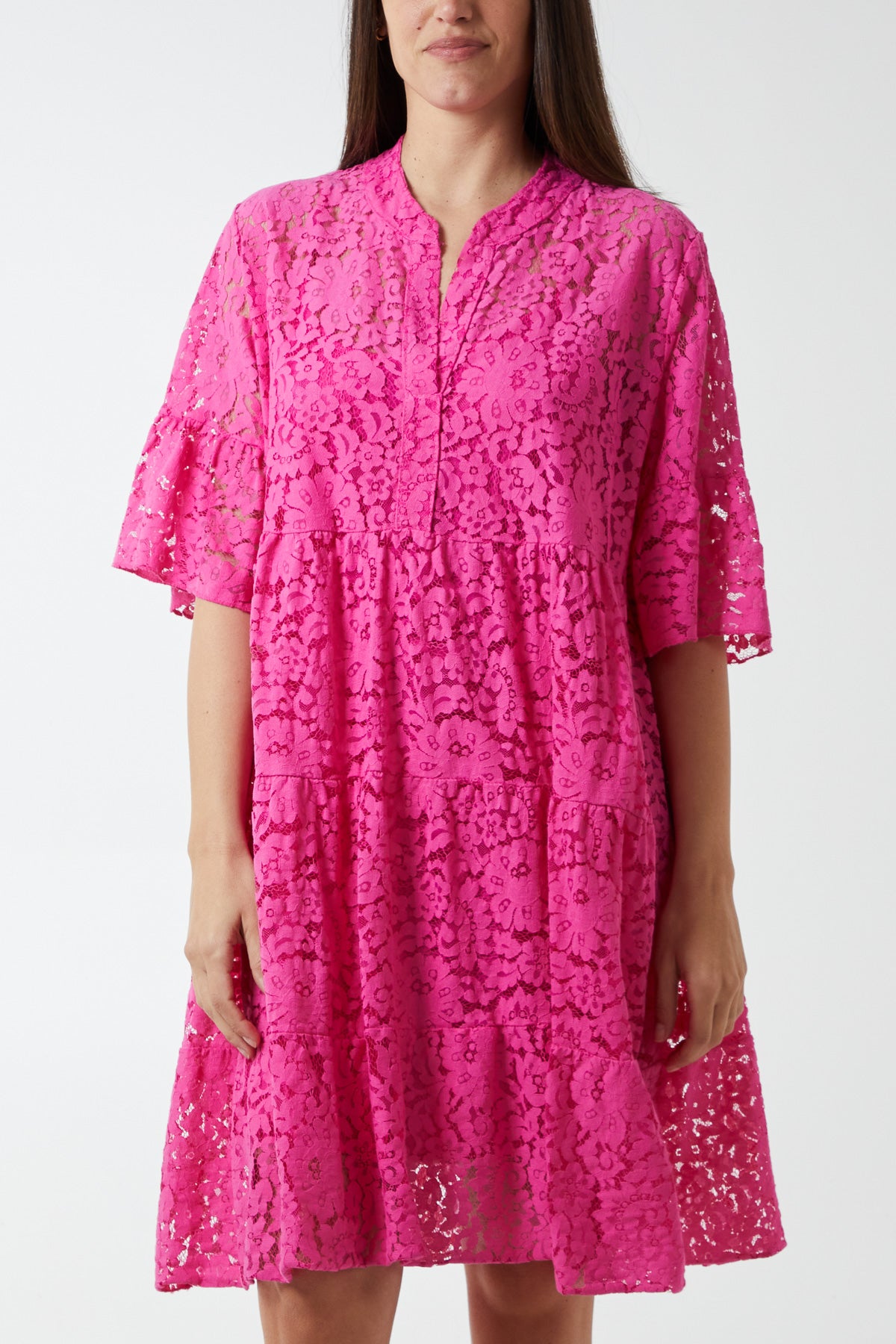 Angel Sleeve Tiered Lace Dress