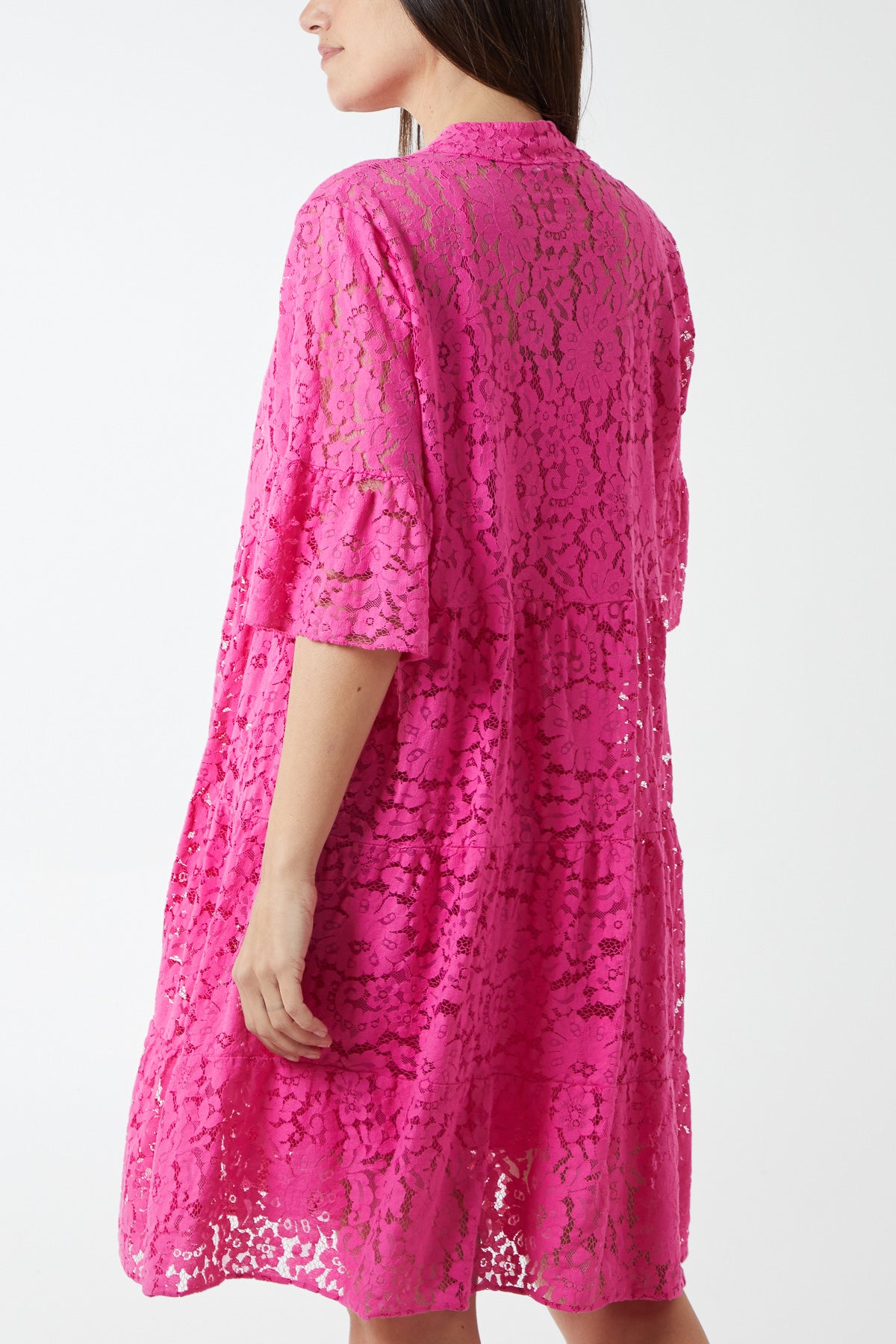 Angel Sleeve Tiered Lace Dress