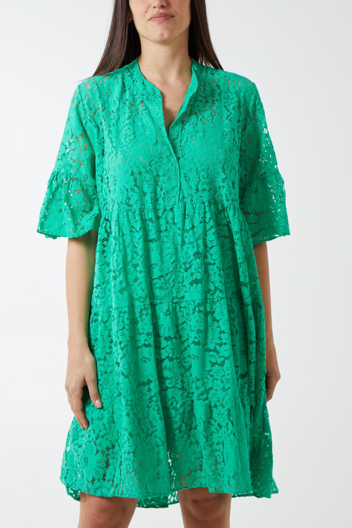 Angel Sleeve Tiered Lace Dress