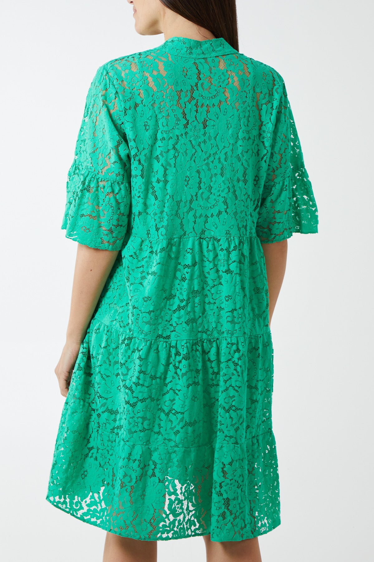 Angel Sleeve Tiered Lace Dress