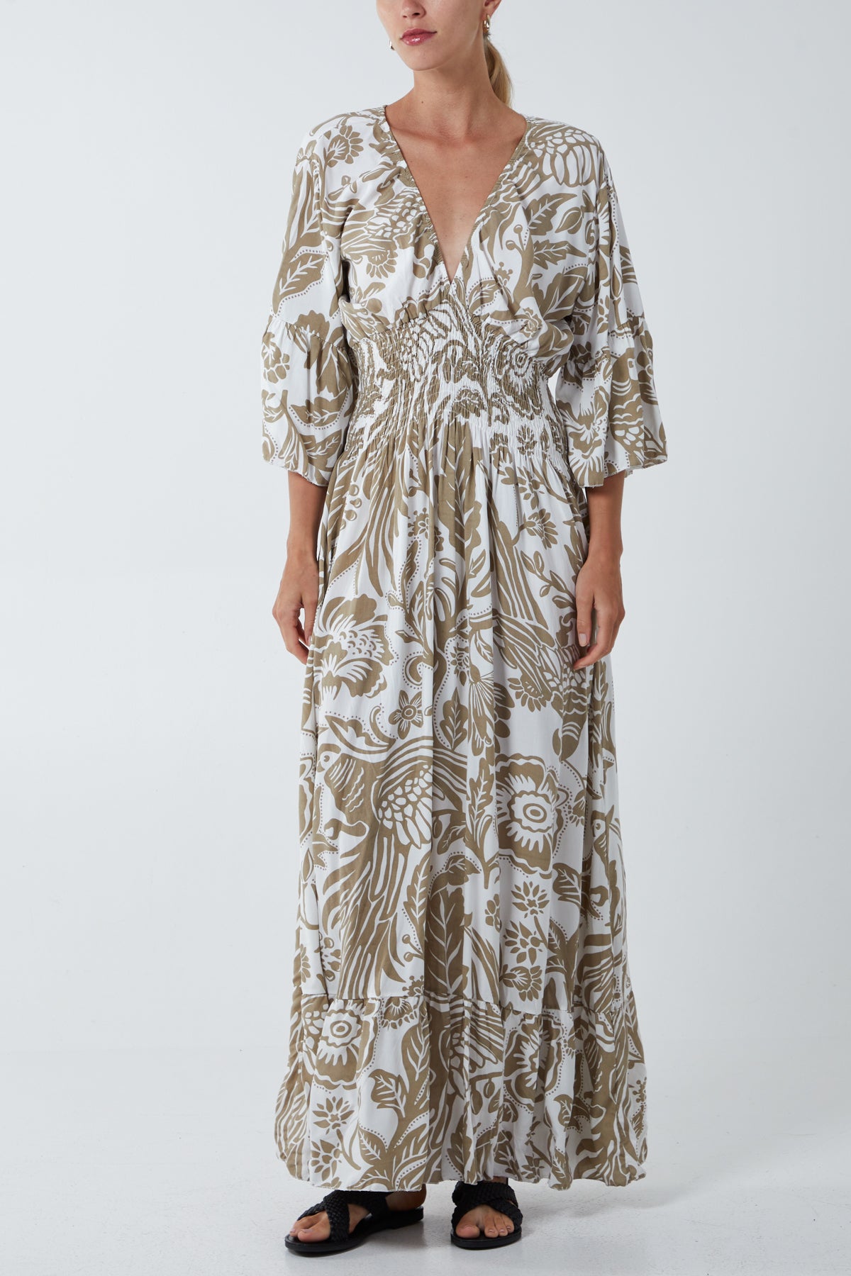 Floral Shirred Waist Maxi Dress