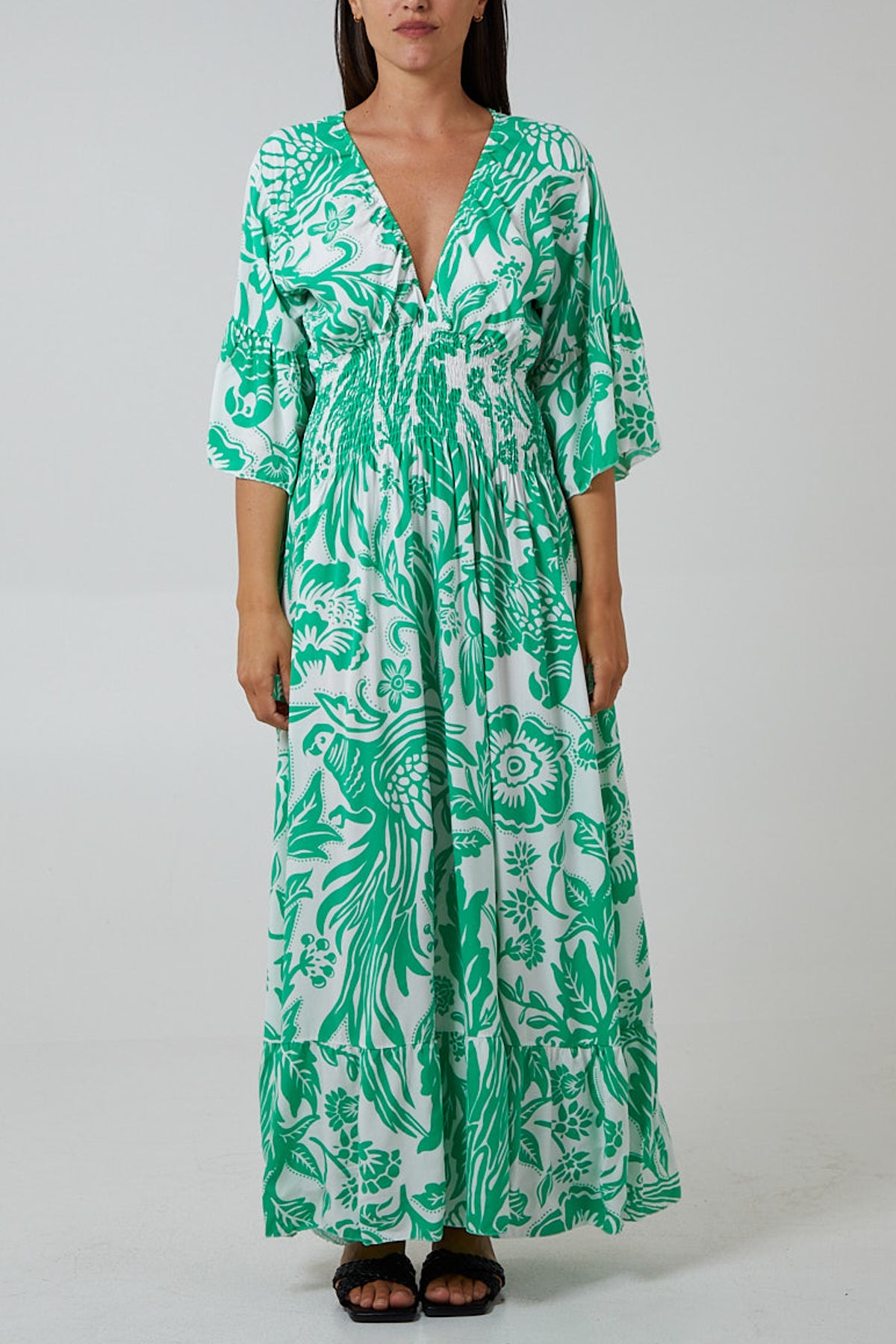 Floral Shirred Waist Maxi Dress