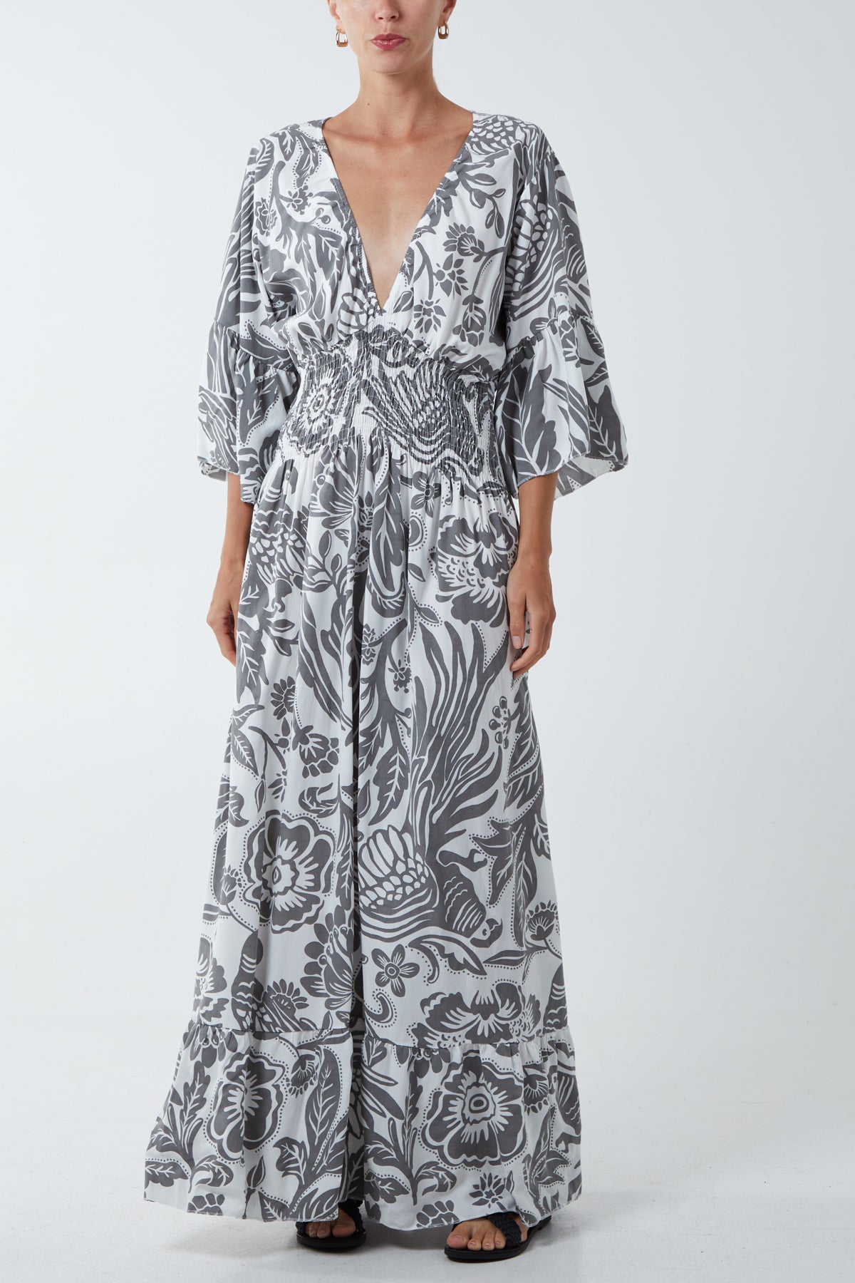Floral Shirred Waist Maxi Dress