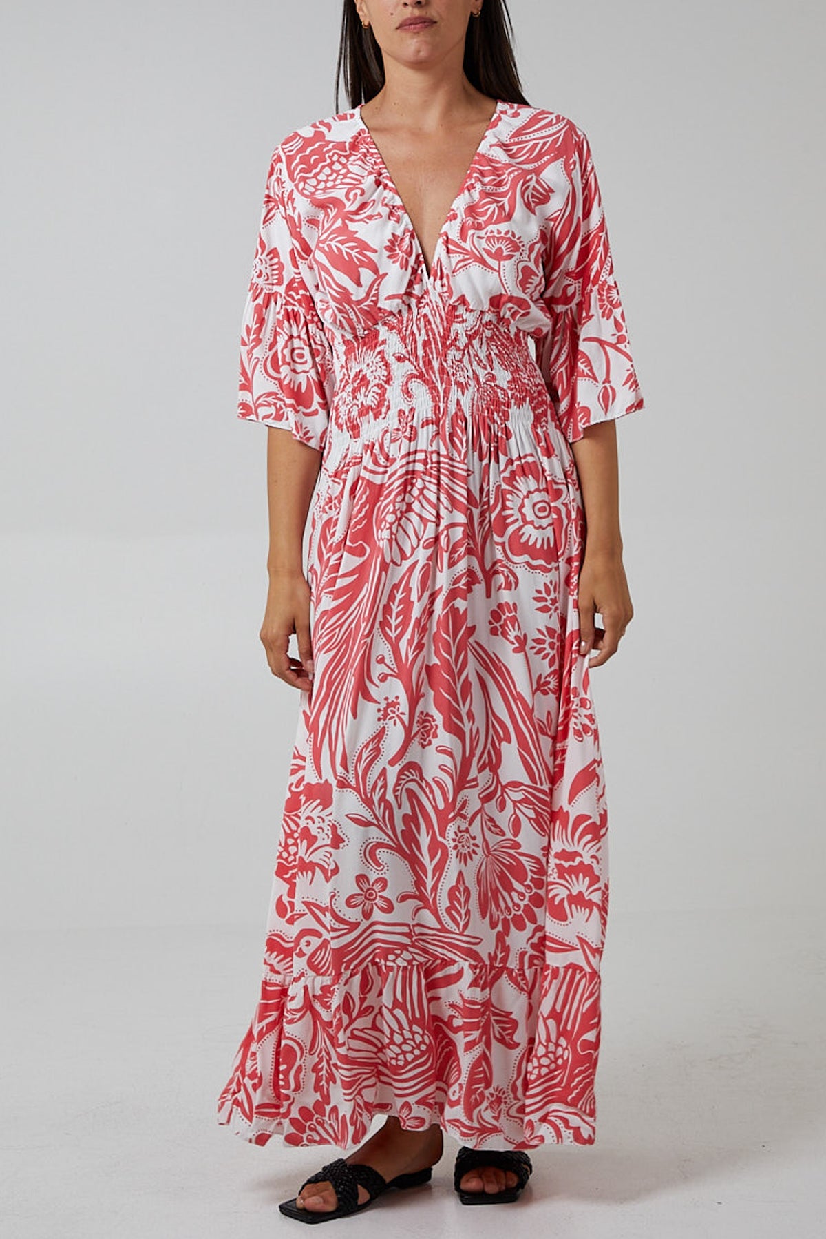 Floral Shirred Waist Maxi Dress