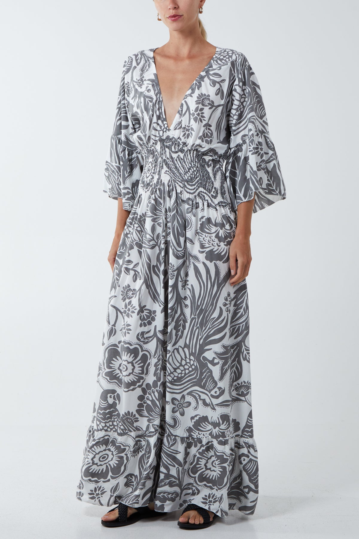 Floral Shirred Waist Maxi Dress