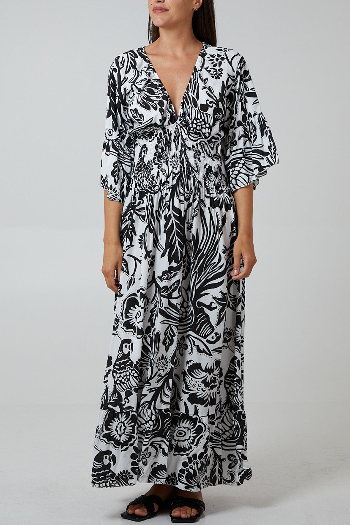 Floral Shirred Waist Maxi Dress