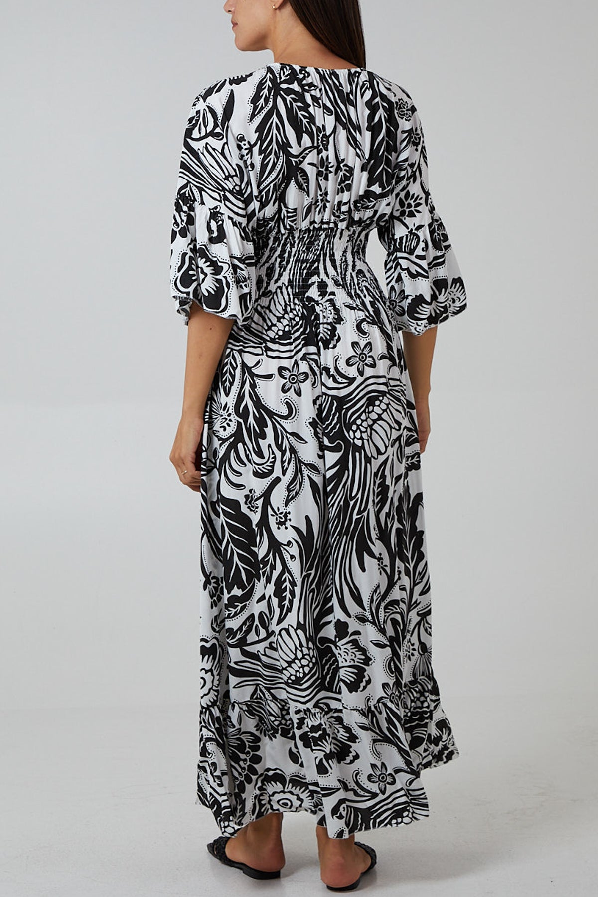 Floral Shirred Waist Maxi Dress