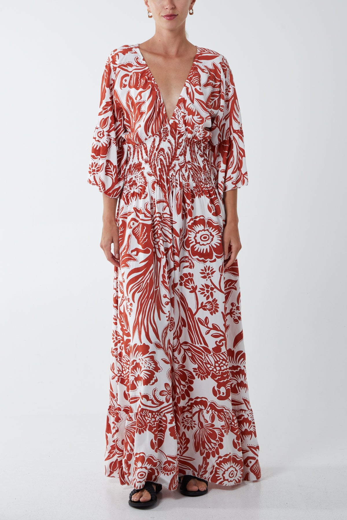 Floral Shirred Waist Maxi Dress