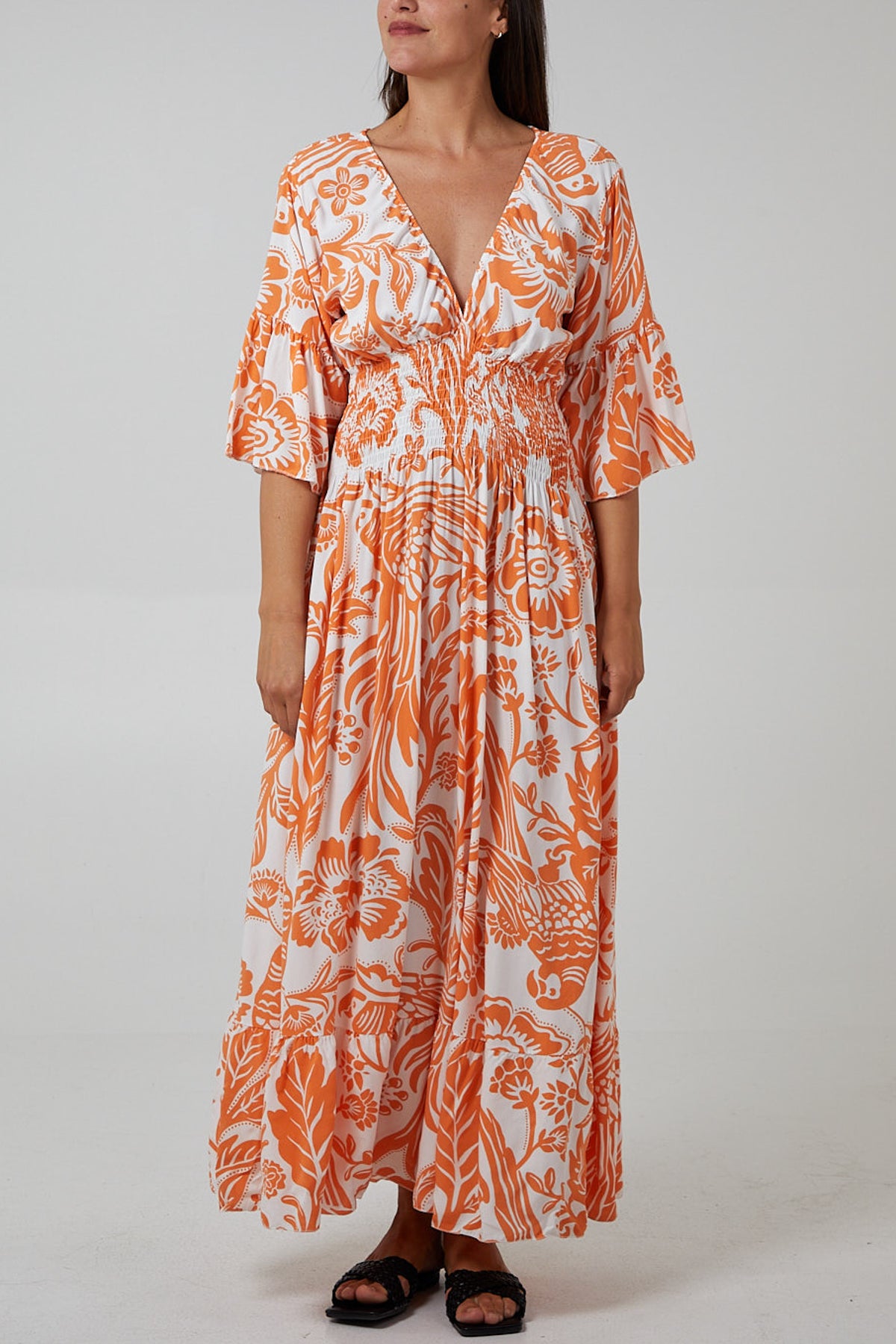 Floral Shirred Waist Maxi Dress