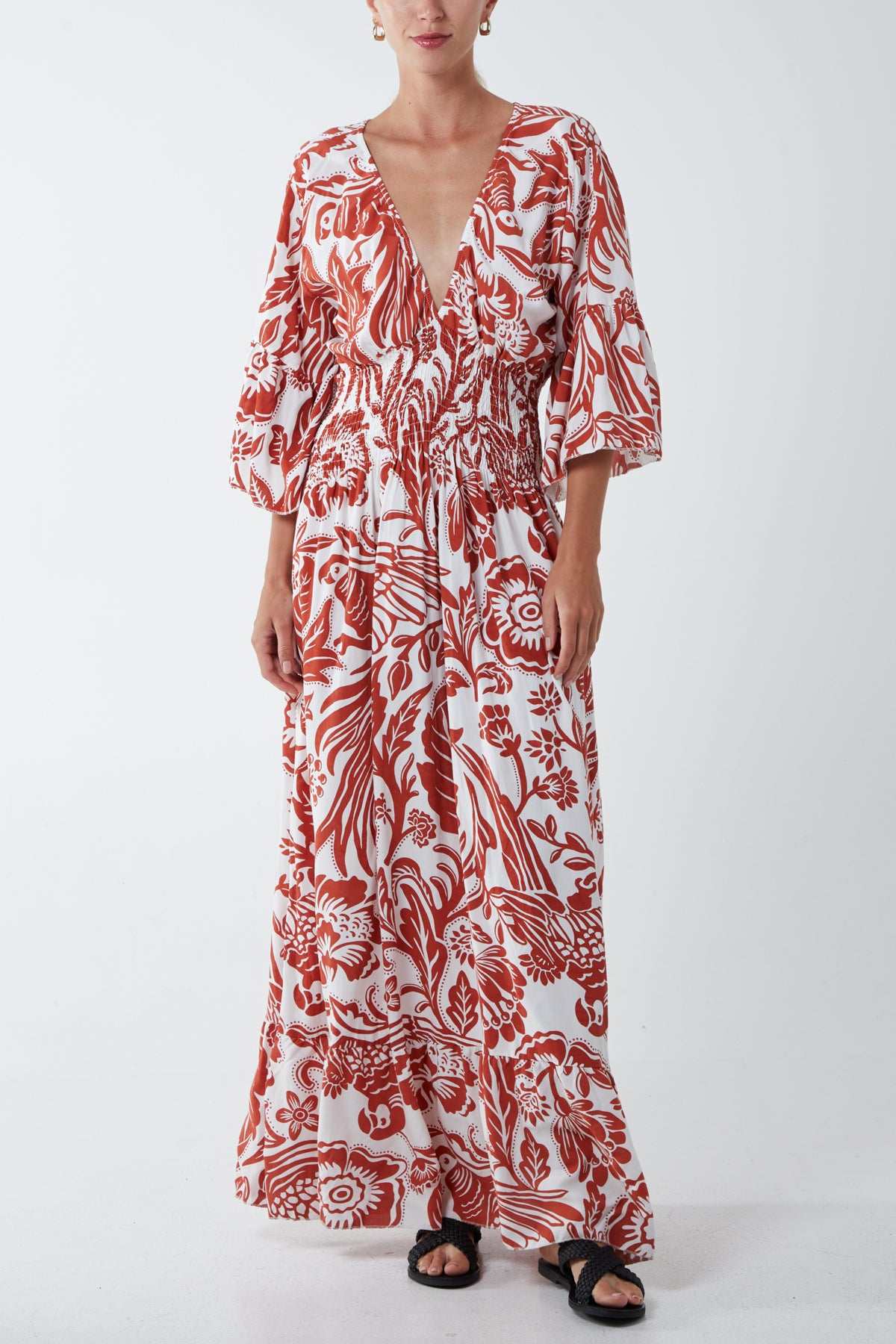 Floral Shirred Waist Maxi Dress