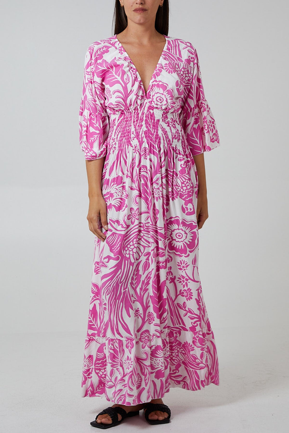 Floral Shirred Waist Maxi Dress