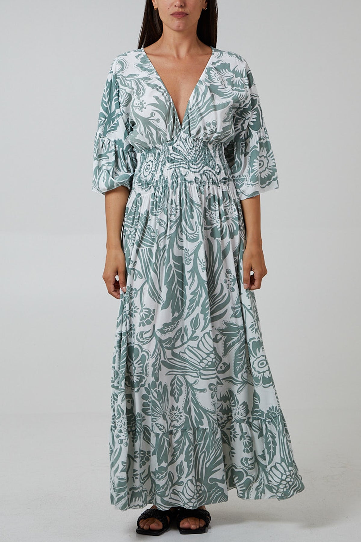 Floral Shirred Waist Maxi Dress
