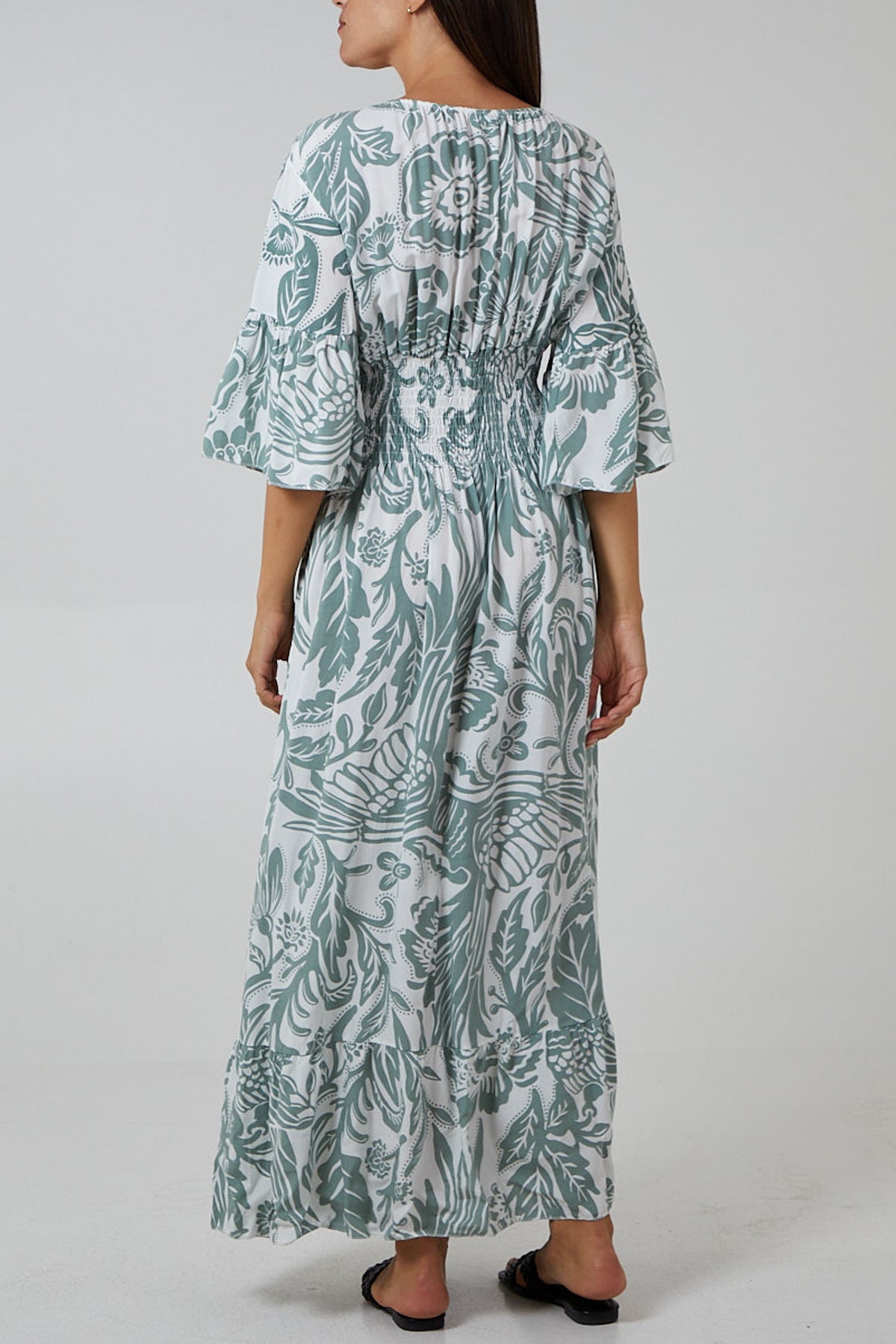 Floral Shirred Waist Maxi Dress