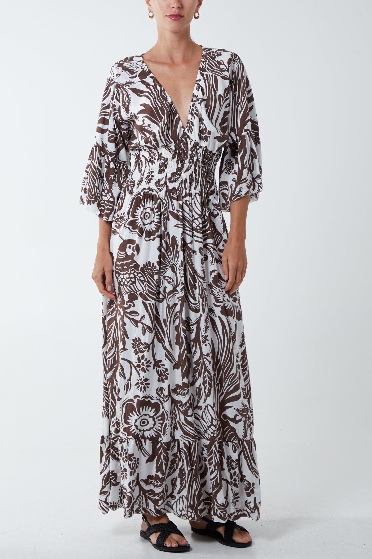 Floral Shirred Waist Maxi Dress