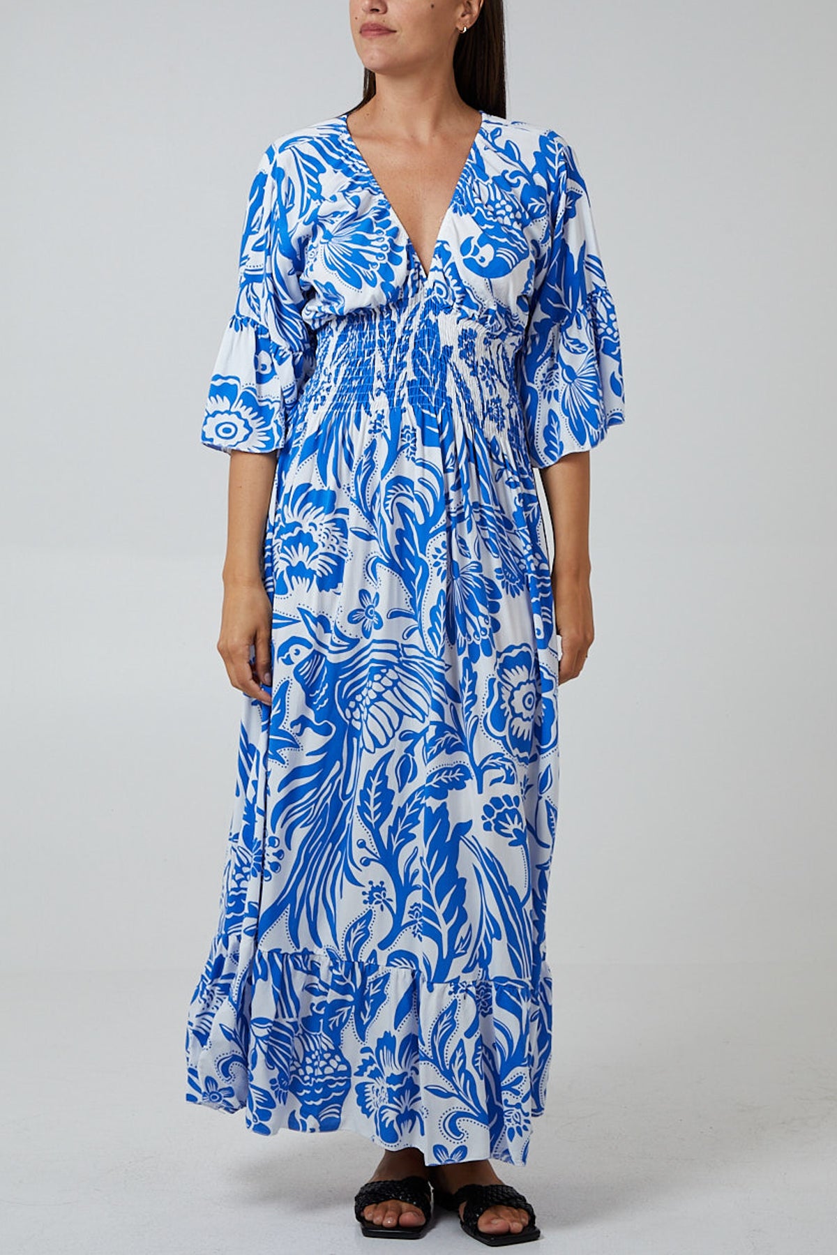 Floral Shirred Waist Maxi Dress