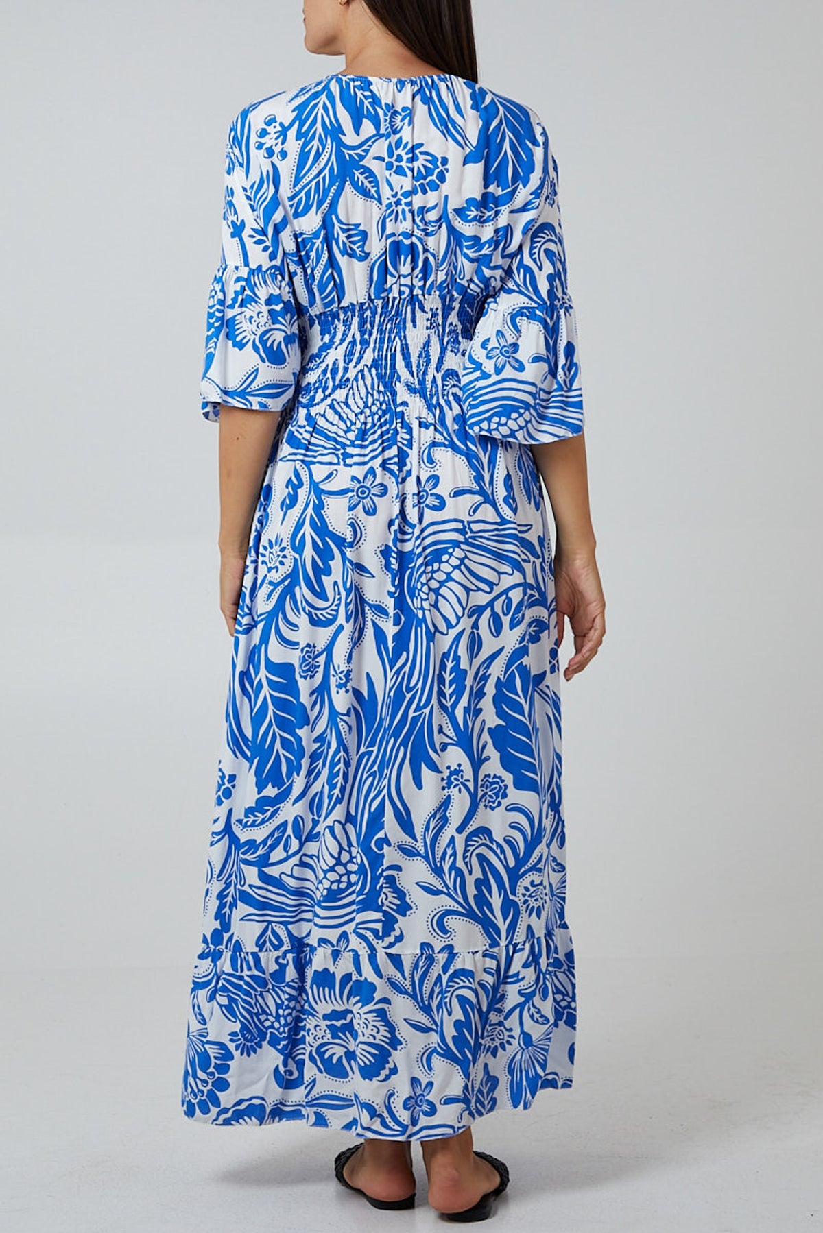 Floral Shirred Waist Maxi Dress