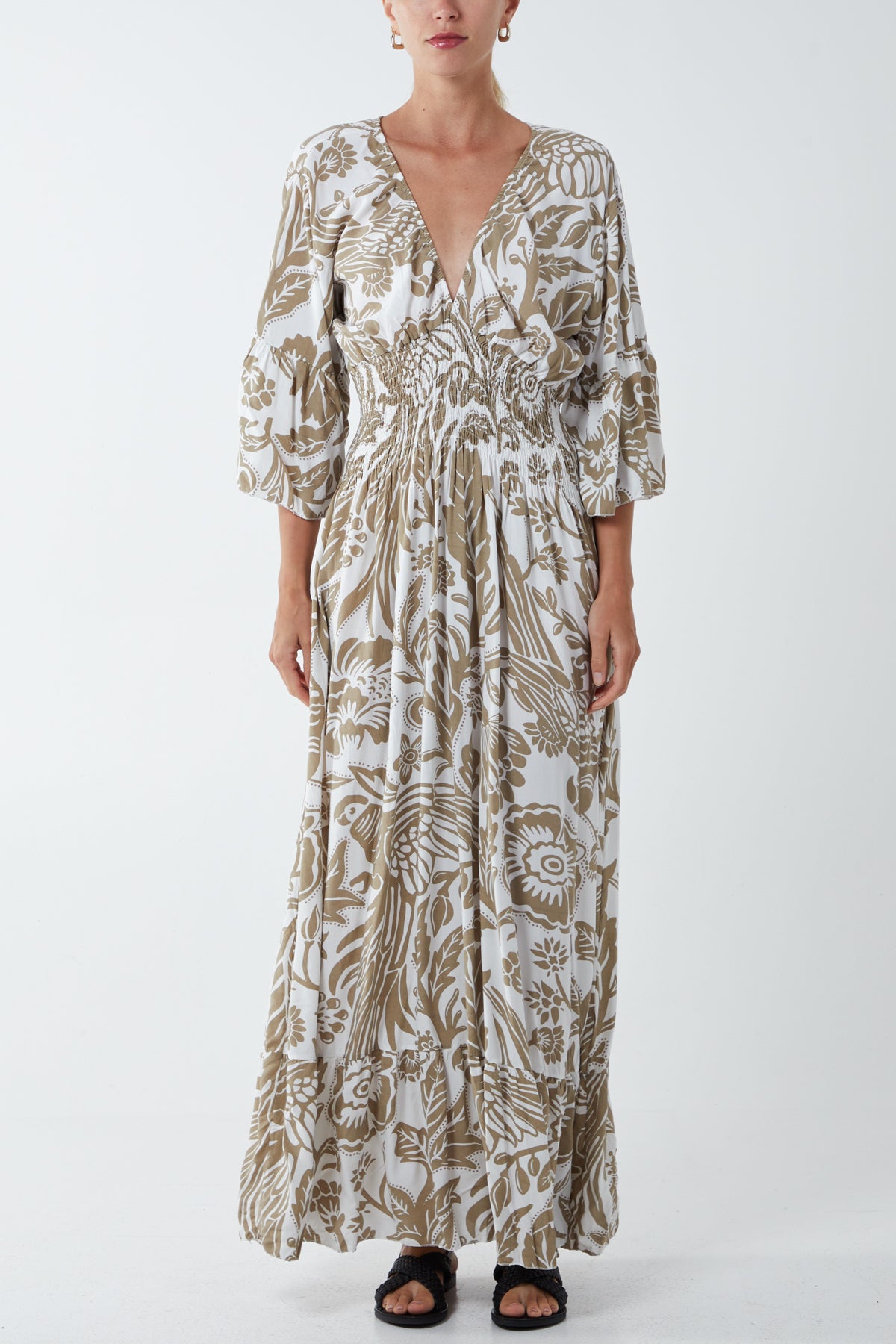 Floral Shirred Waist Maxi Dress