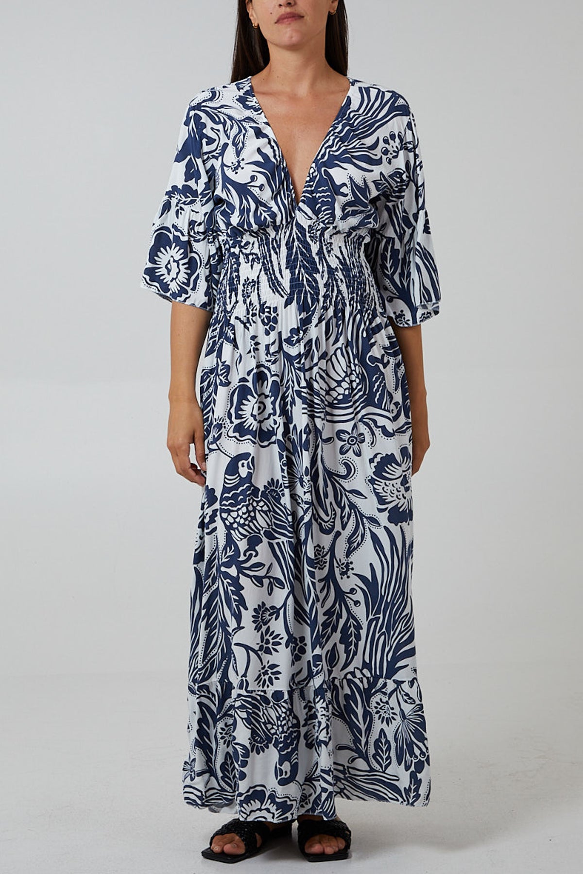 Floral Shirred Waist Maxi Dress