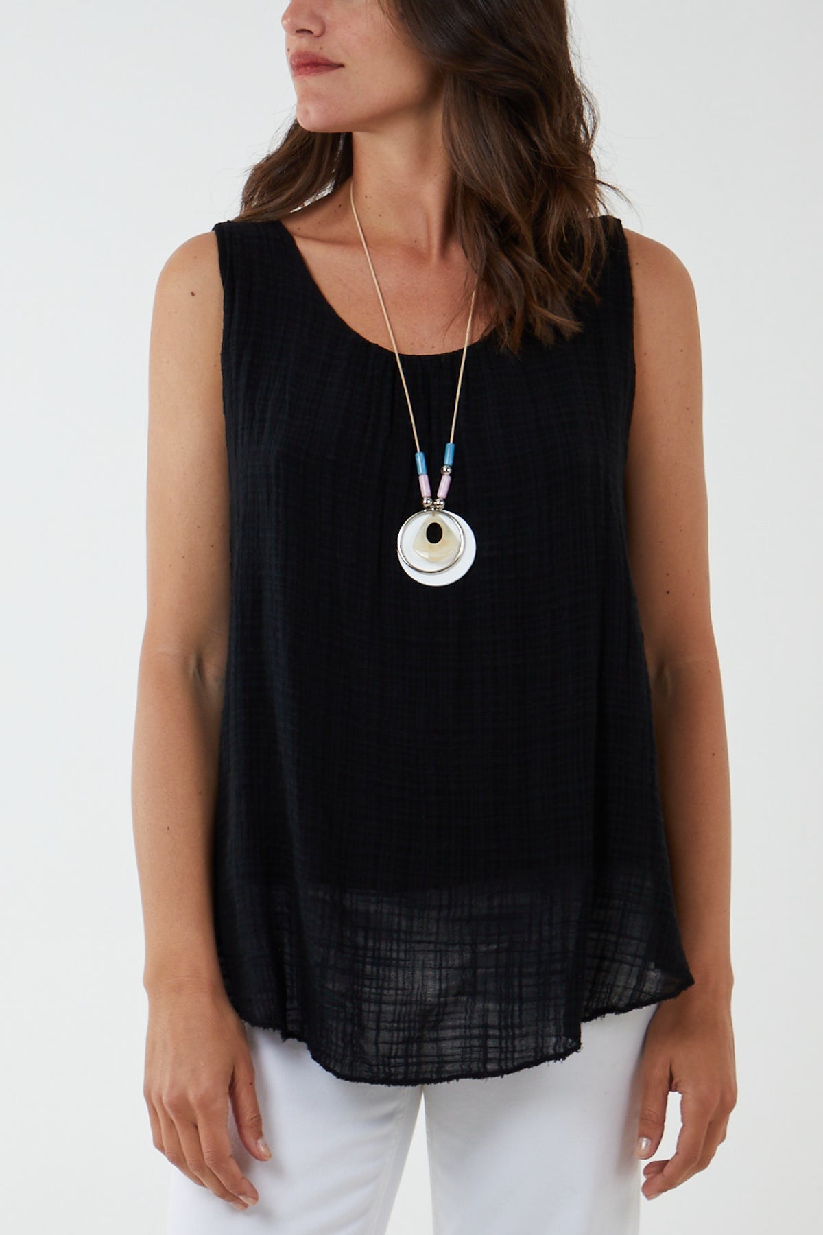 Double Layer Scoop Neck Necklace Vest