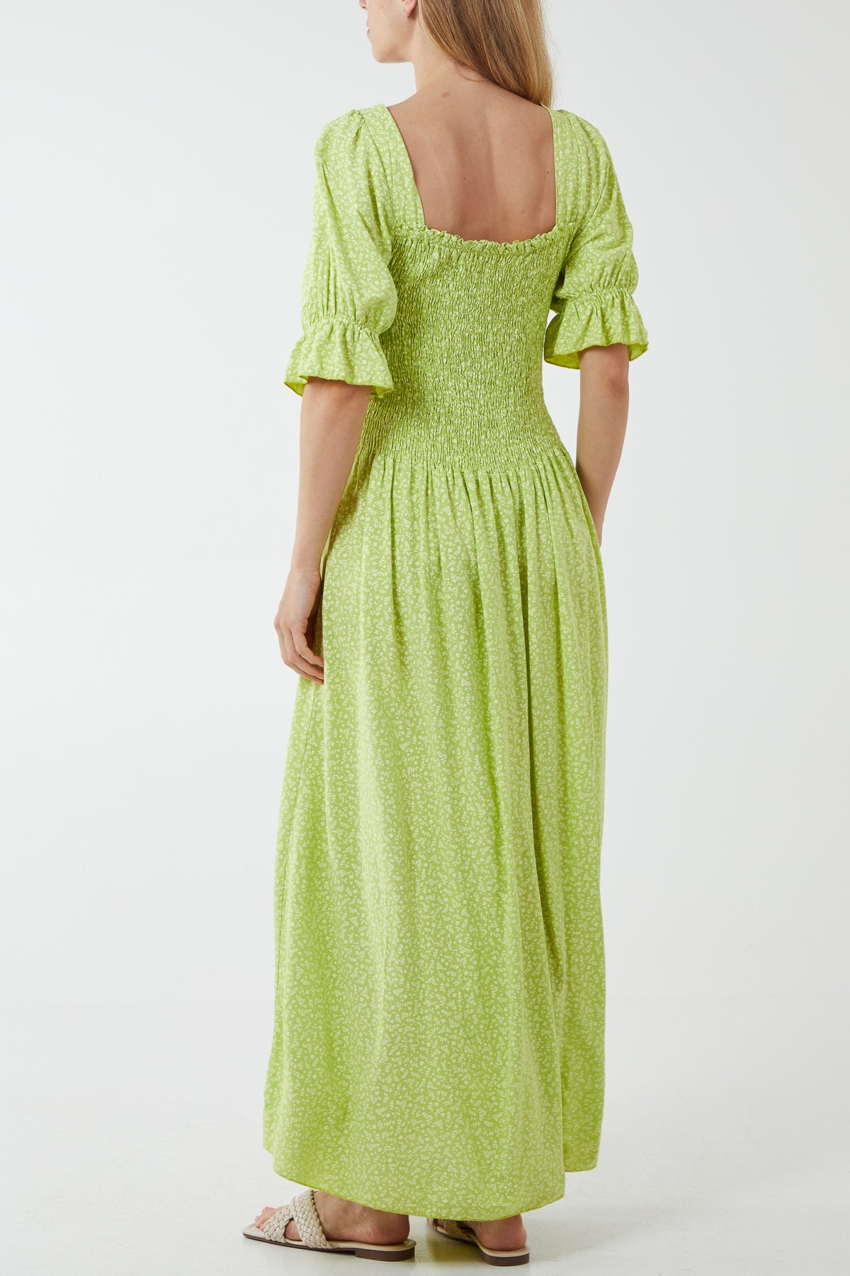 Ditsy Floral Button Down Drop Waist Maxi Dress